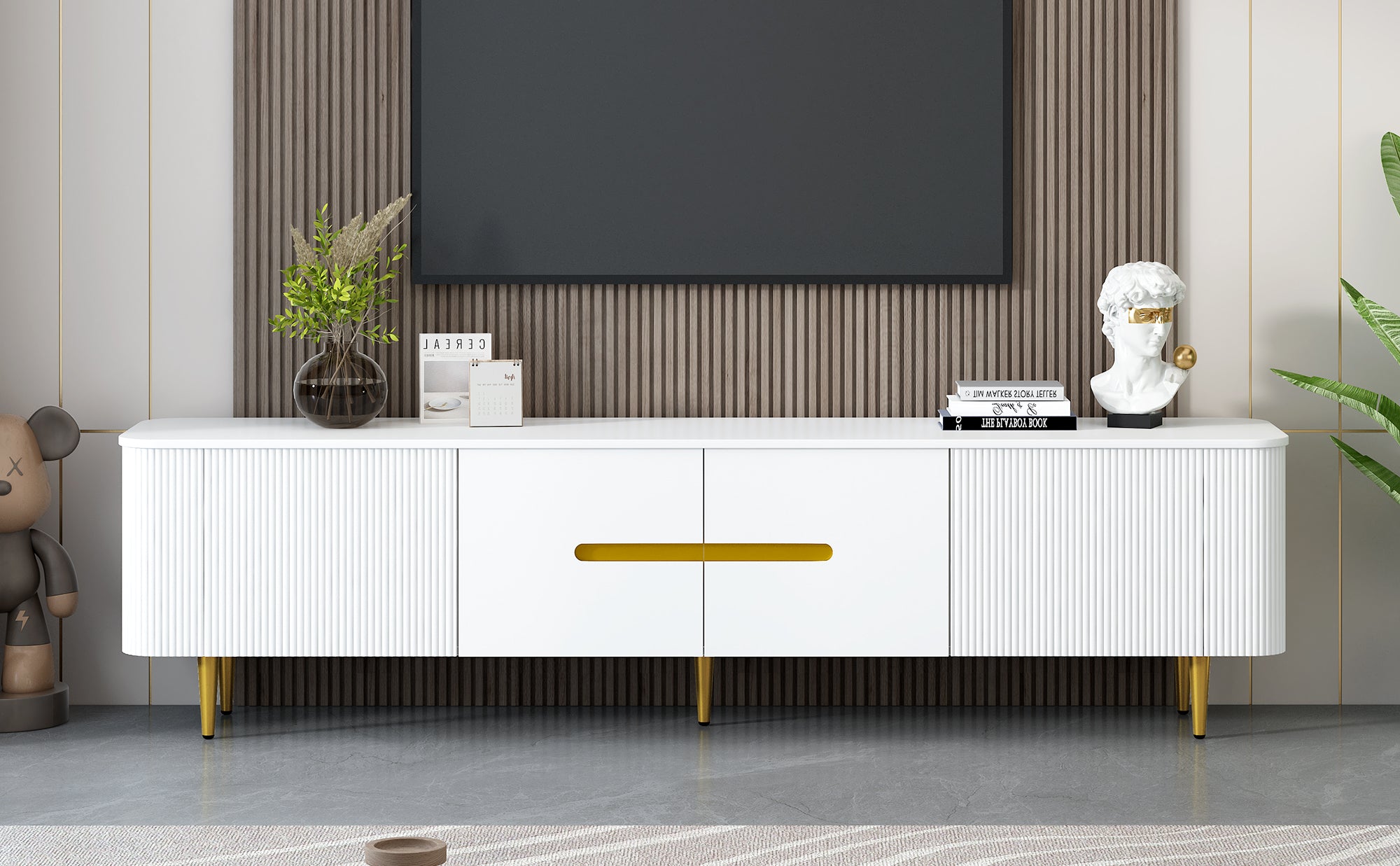 U-Can 78.7''Minimalist TV Stand for TVs up to 85 Inches, Modern Entertainment Center Media Console with 4 Spacious Cabinets for Living room(OLD SKU: SJ000125AAK)