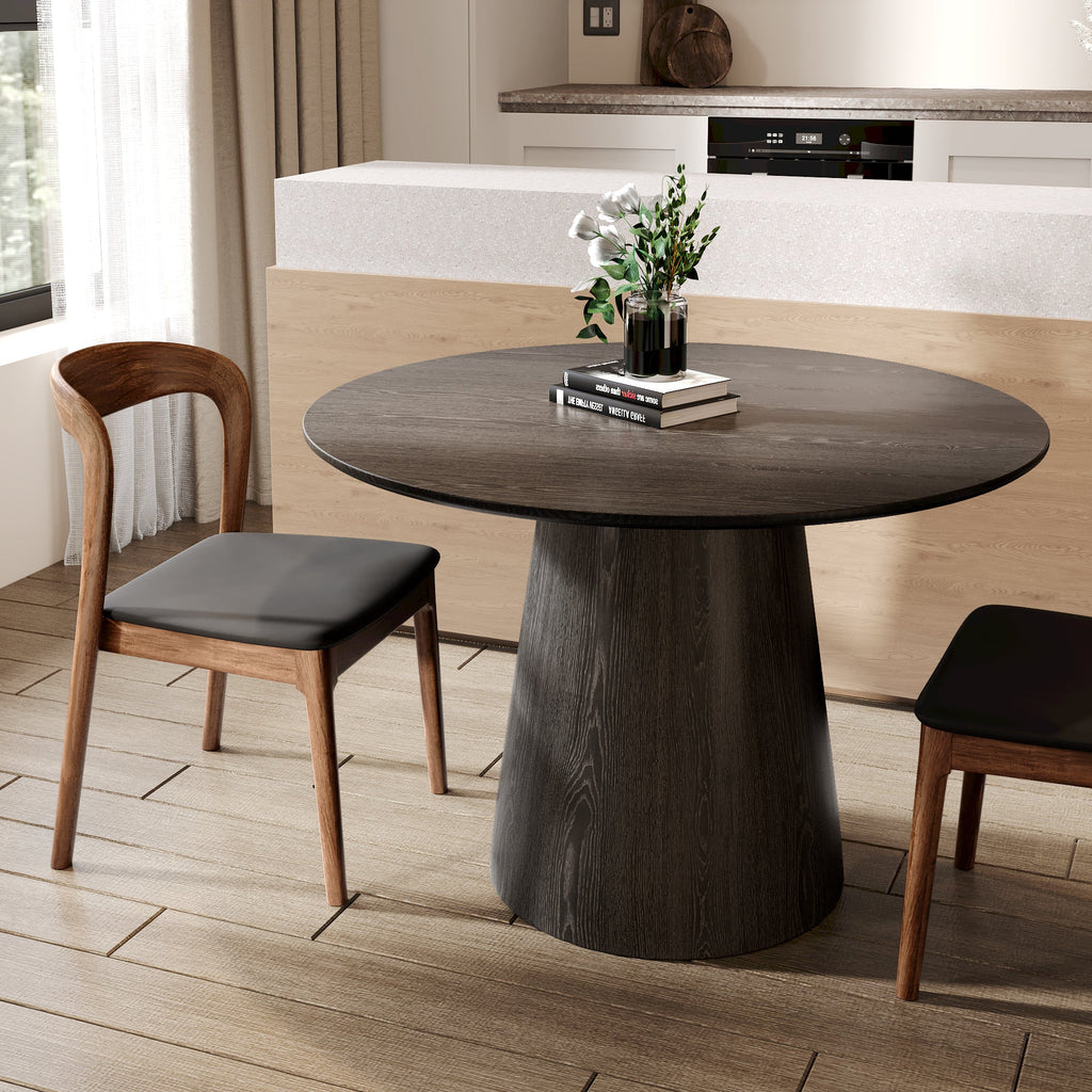 43' Round Black Wood Small Dining Table with Solid Wood Tabletop For 2-4 People