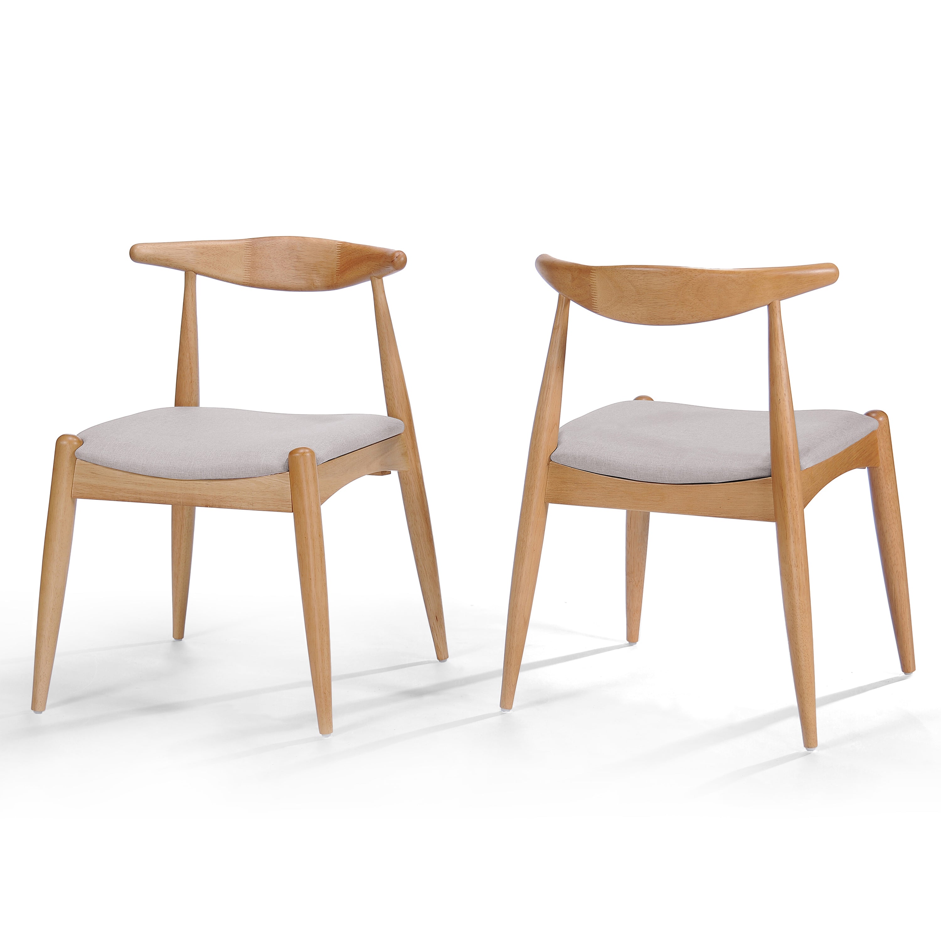 Candescent Dining Chair with Curved Back and Wood Frame, Set of 2, Beige