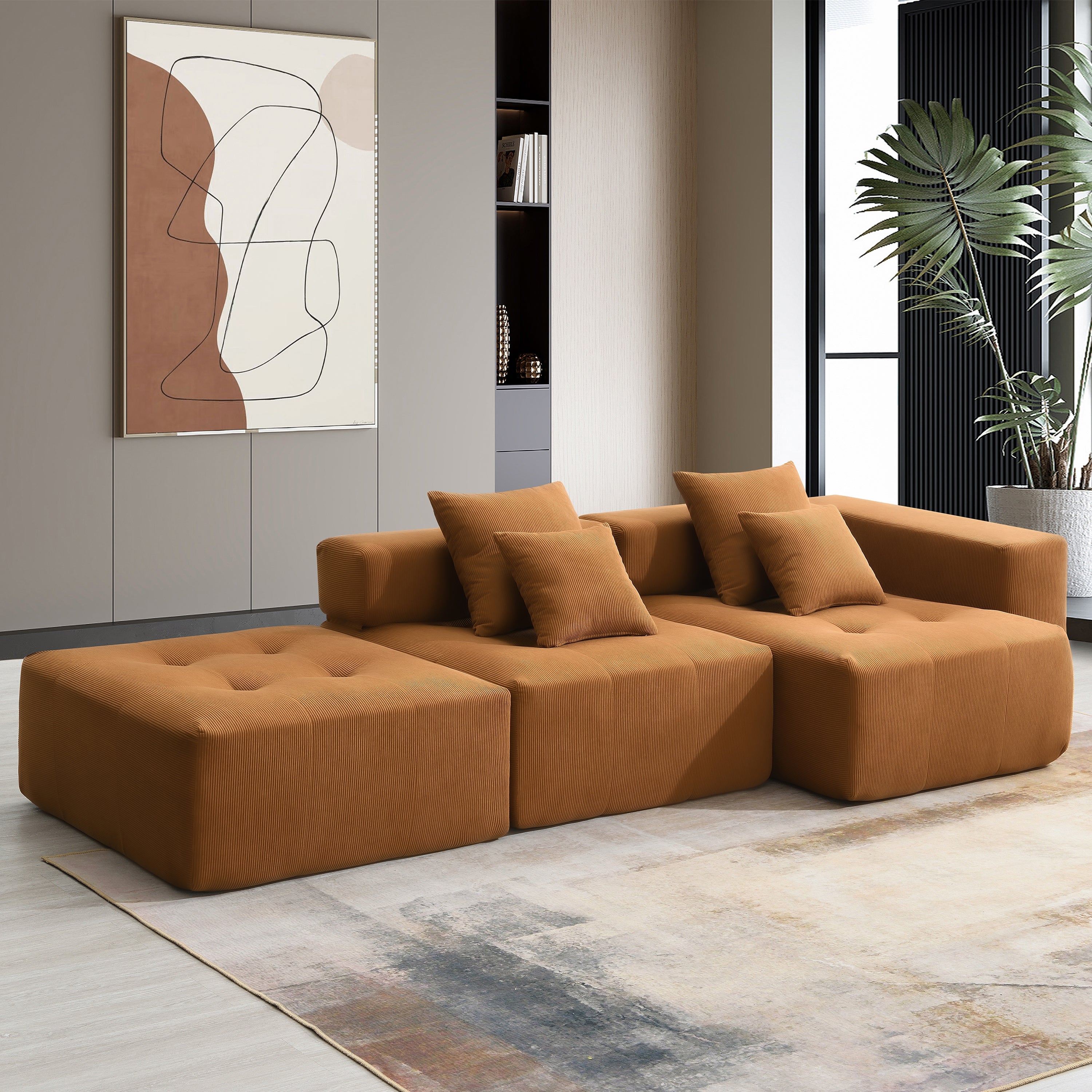 105.5''L Shaped Modular Sectional Sofa,Wide and Deep Seat,Minimalist Wrinkle-resistant Corduroy Couch,Full Compressed Cloud Couch for Living Room,3 PC Free Combination,No Assembly Required,3 Colors