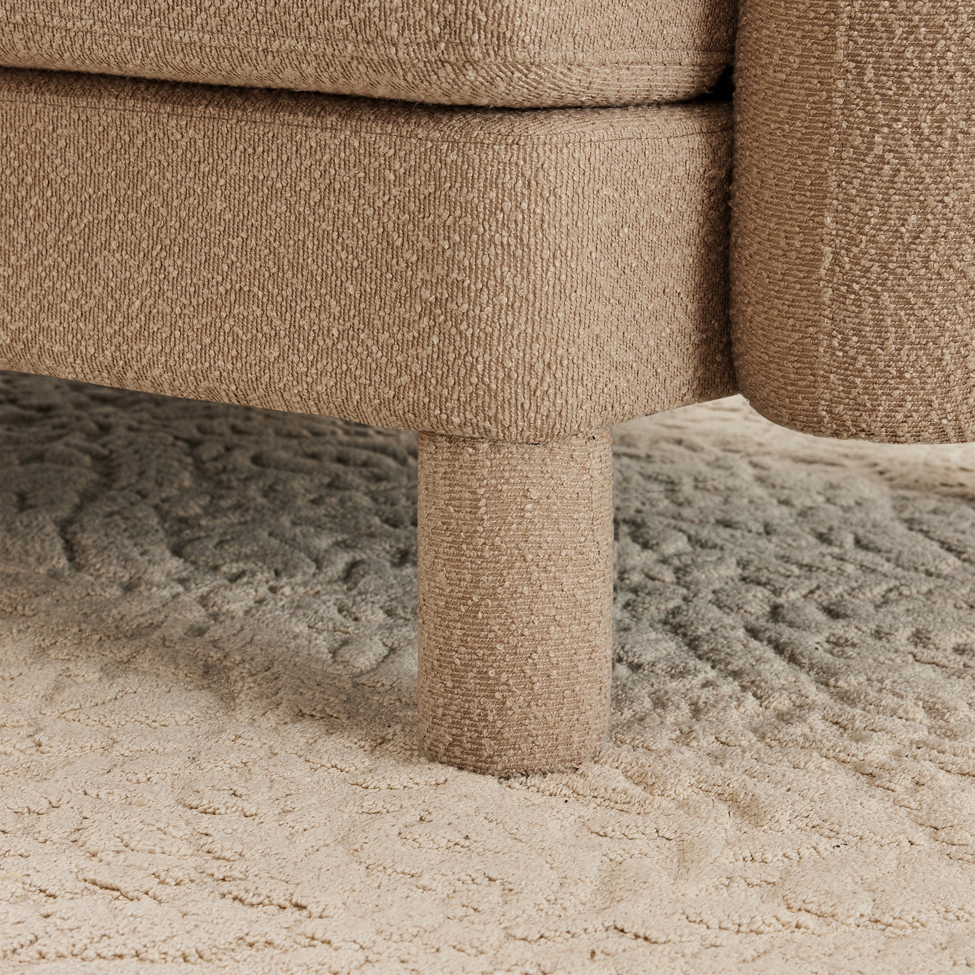 Boucle Fabric U Shape Sectional 4-seater Sofa Couch With Distinctive Shell-shaped Armrests And 2 Movable Ottomans,Cylindrical Legs Wrapped with Self-fabric,Coffee Color