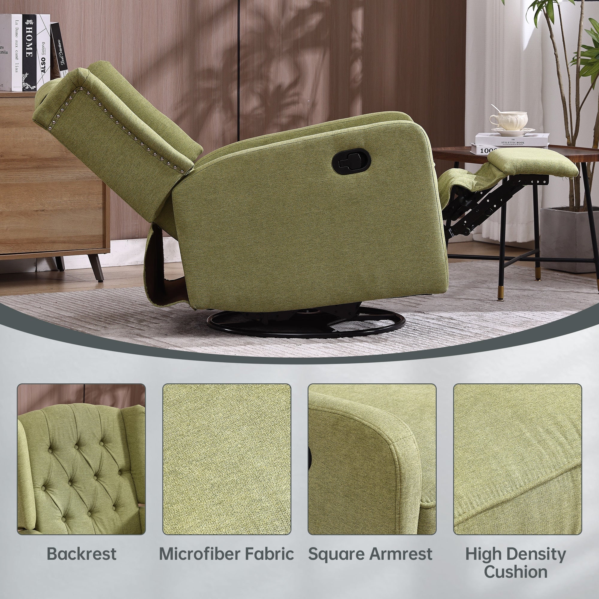 COOLMORE Rocking Recliner Chair,360 Degree Swivel Nursery Rocking Chair,Glider Chair,Modern Small Rocking Swivel Recliner Chair for Bedroom,Living Room Chair Home Theater Seat (Ovive Green)