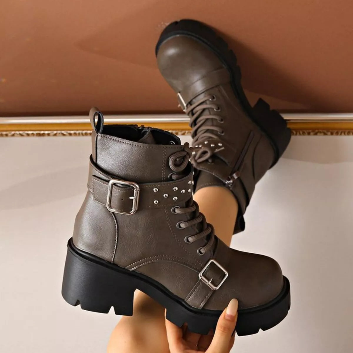 Round Toe Block Heels Boots
