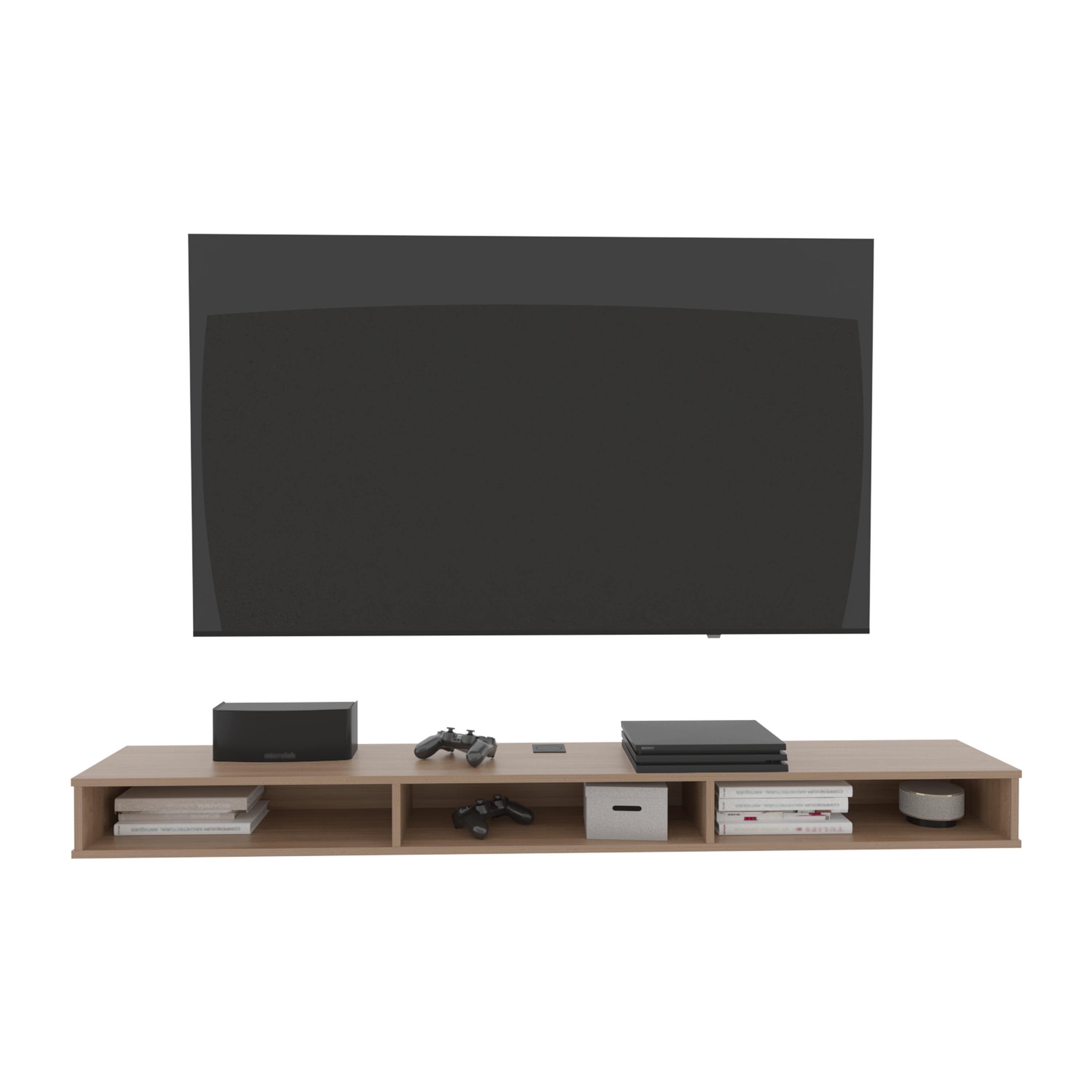 Luft 71' Wide 3-Shelves Floating TV Stand,Wall Mounted,  Media Console Entertainment Center with cable management, for Living Room, Bedroom Natural Oak