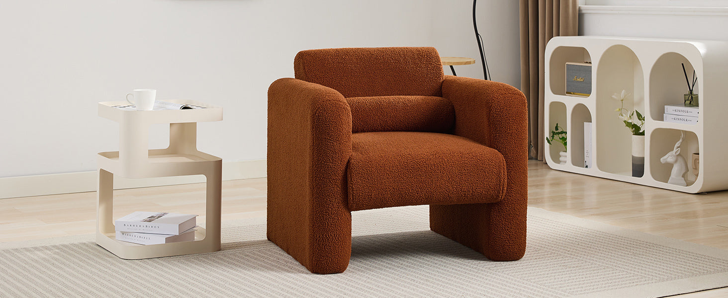 Modern Accent Chair Lambskin Sherpa Fabric Upholstered Comfy Reading Arm Chair Soft Padded Armchair with Back and Pillow for Living Room Bedroom Reception Waiting Room Office,Burnt Orange