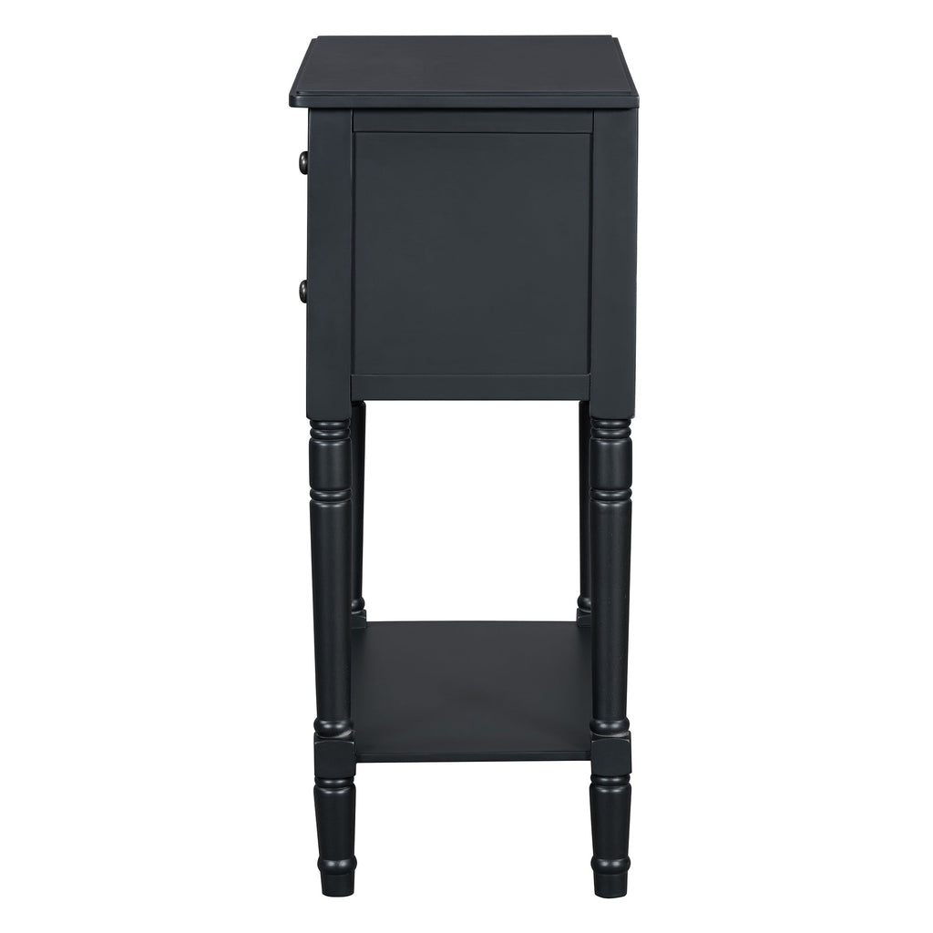 TREXM Narrow Console Table, Slim Sofa Table with Three Storage Drawers and Bottom Shelf (Black)