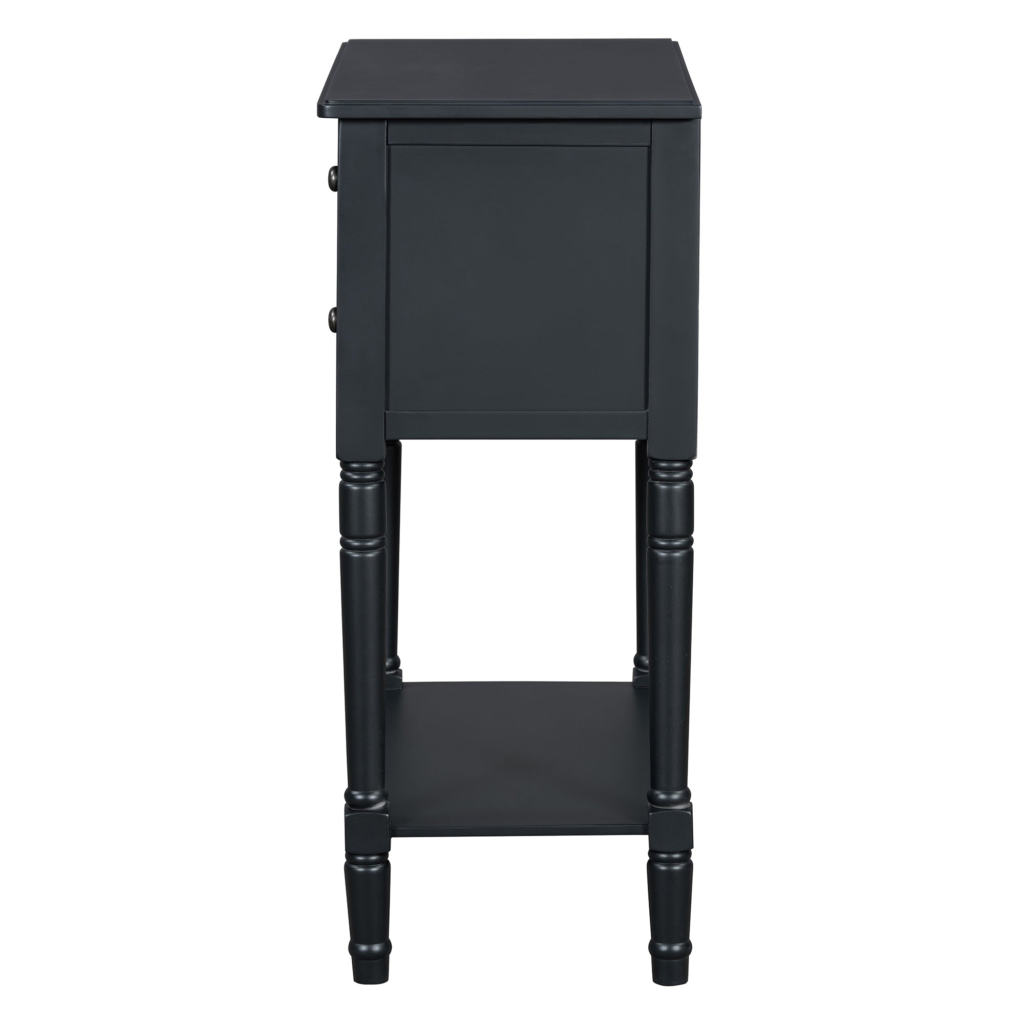 TREXM Narrow Console Table, Slim Sofa Table with Three Storage Drawers and Bottom Shelf (Black)