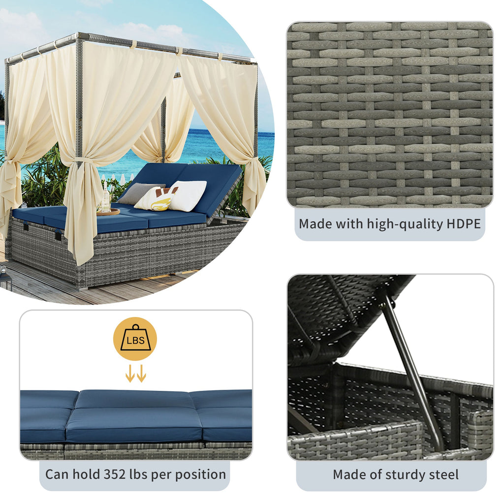 U_Style Adjustable Sun Bed With Curtain,High Comfort,With 3 Colors