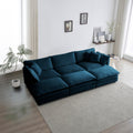 Comfortable Deep Seat Reversible Modular 6 Seater Sectional Super Soft Sofa U Shaped Sectional Couch with 3 Ottomans, 3 Toss Pillows and 2 Arm Pillows , Blue Chenille