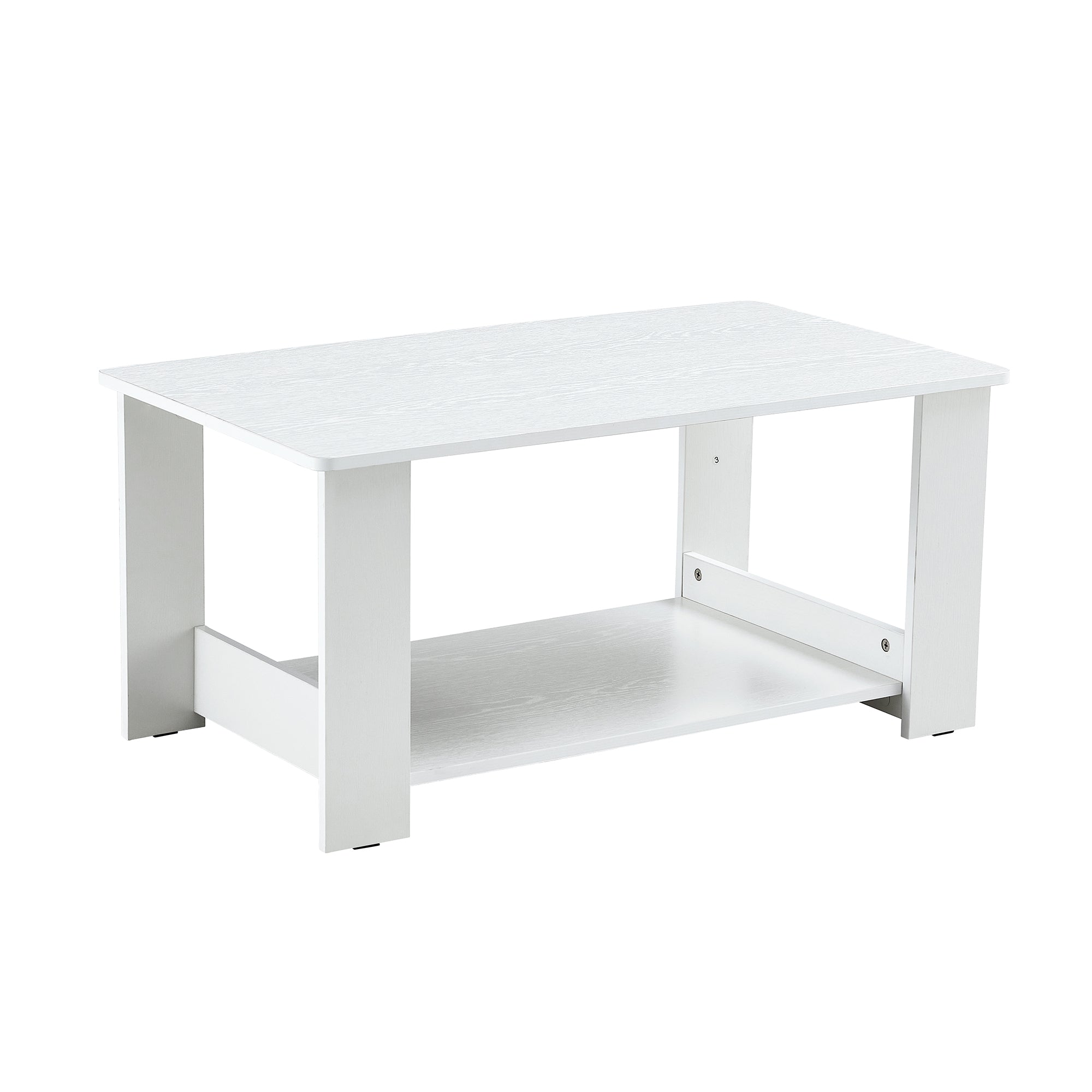 A modern and minimalist white double layered rectangular coffee table and coffee table. MDF material is more durable and suitable for living rooms, bedrooms, and study rooms. 19.6 "*35.4"*16.5 "CT-16