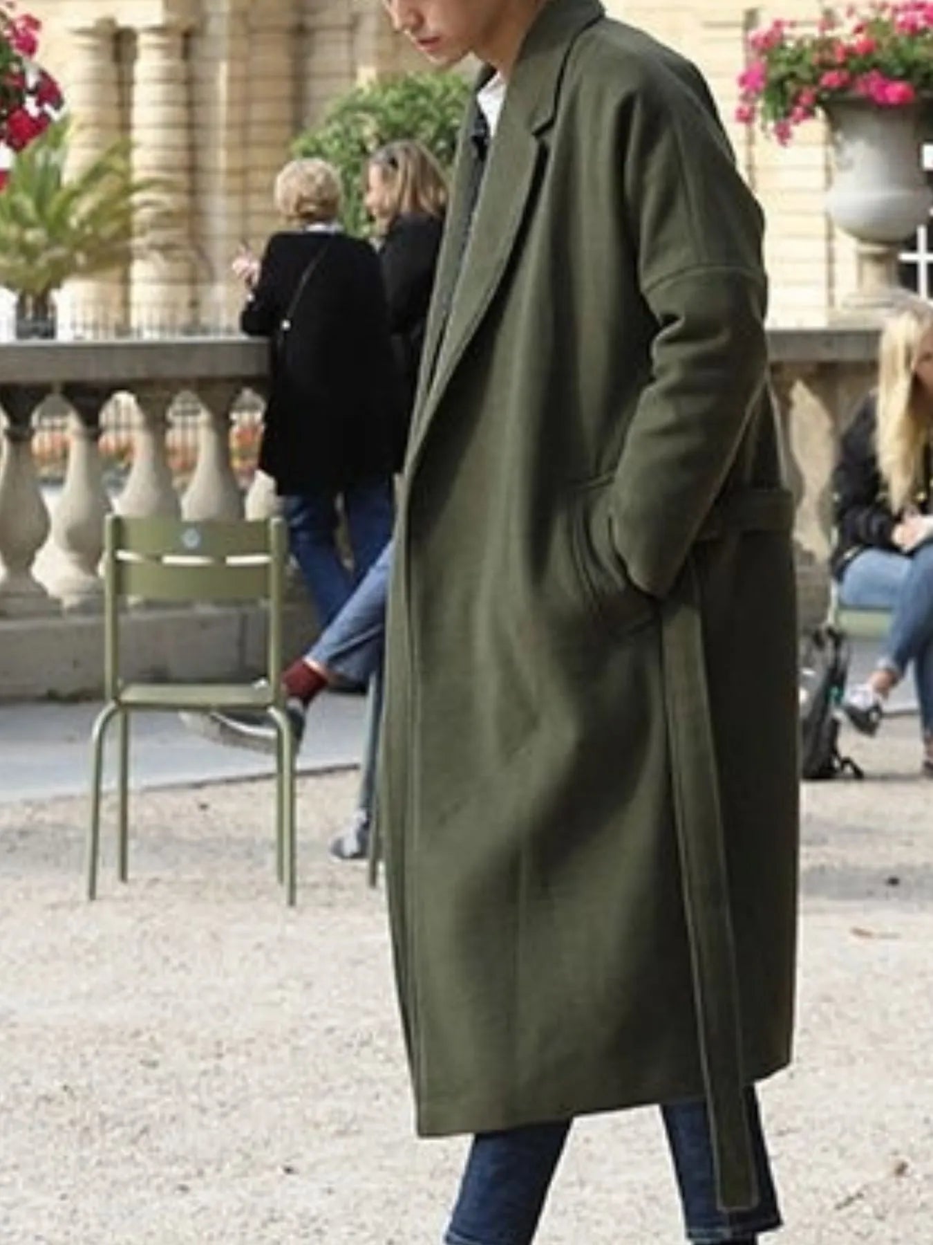 Lapel Collar Long Sleeve Longline Coat