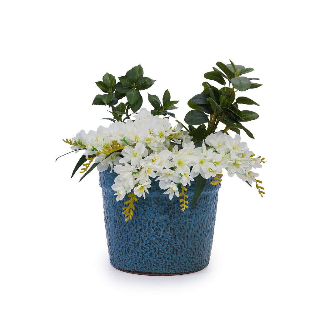 3 Pieces Ceramic Flowerpot, Modern Planter for Patio, Garden or Windowsills - Antique Blue