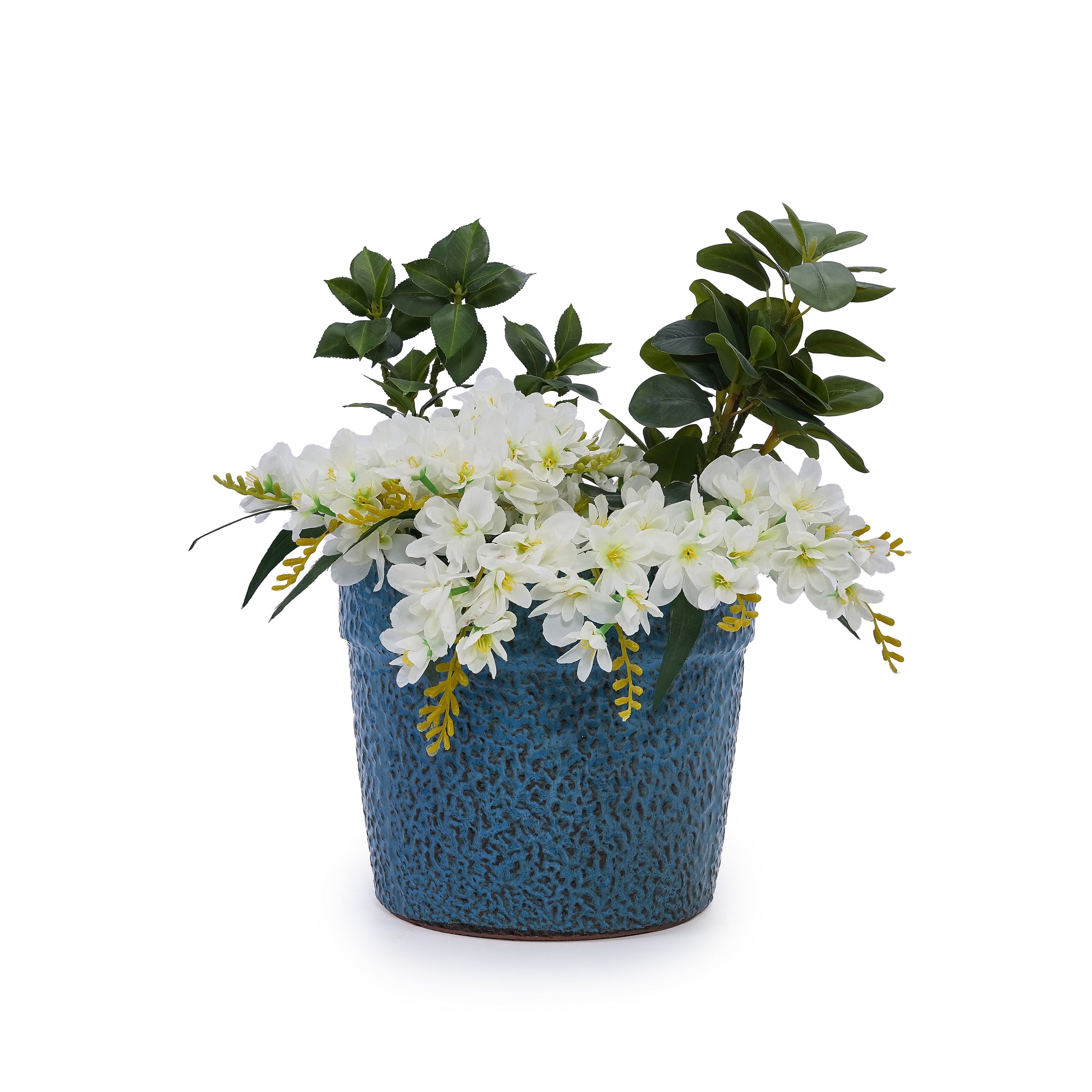 3 Pieces Ceramic Flowerpot, Modern Planter for Patio, Garden or Windowsills - Antique Blue