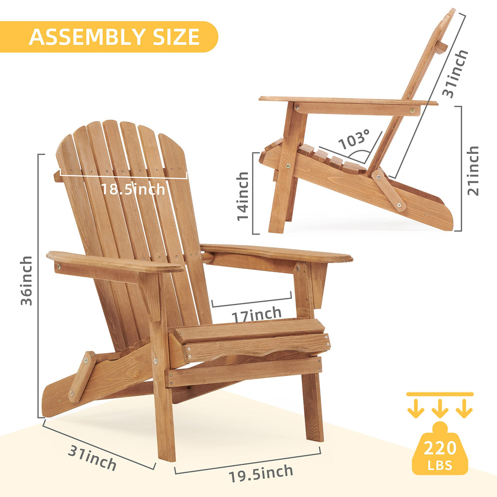 Wooden Outdoor Folding Adirondack Chair Set of 2, Cedar Material, Honey Brown, Space-Saving Design