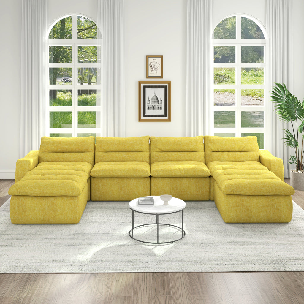 Compression combined sofa, modern lazy style combined sofa, comfortable beanbag sofa, can be combined at will, no need to assemble, suitable for living room-Yellow