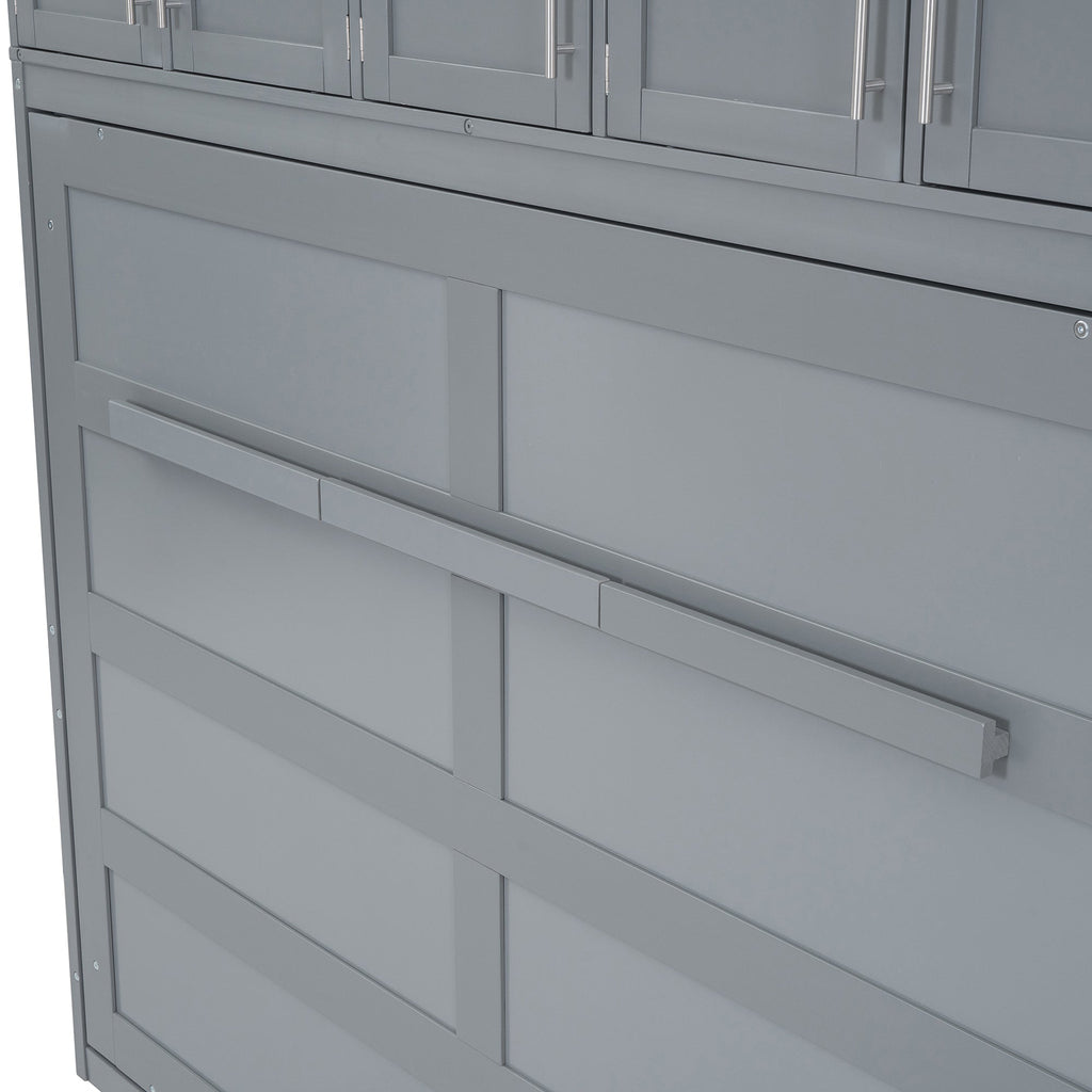 Queen Size Murphy Bed Wall Bed with Top Cabinets,Gray