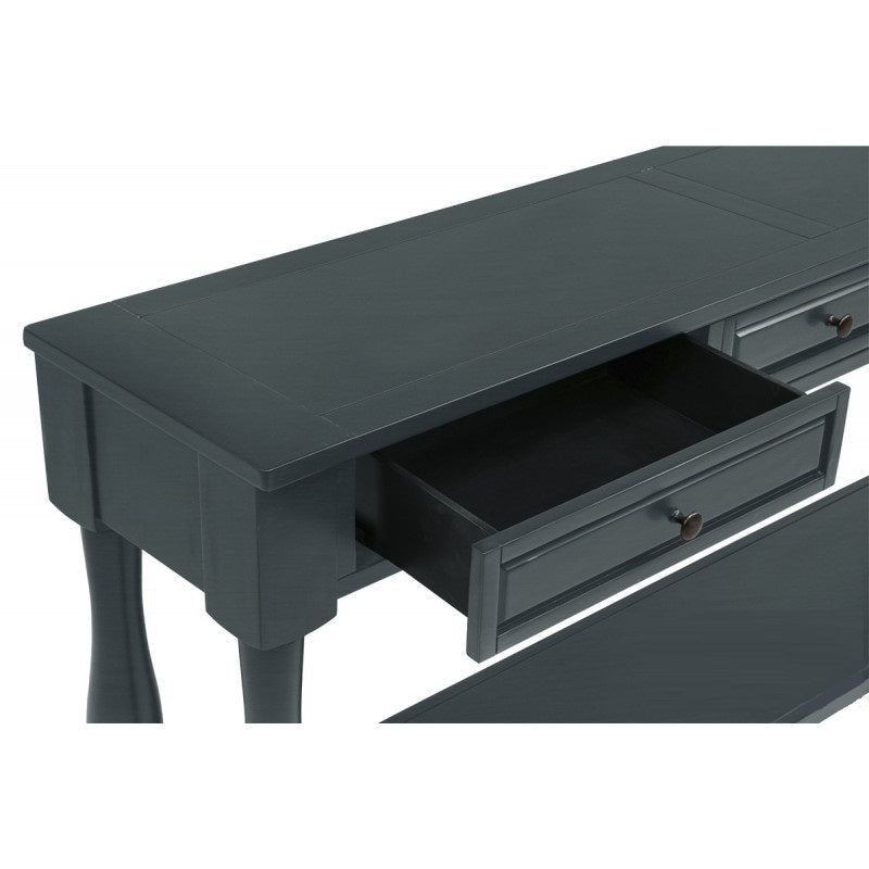 63' Long Console Table with Drawers and Shelf for Entryway, Hallway, Living Room, Acacia Wood Table, Navy