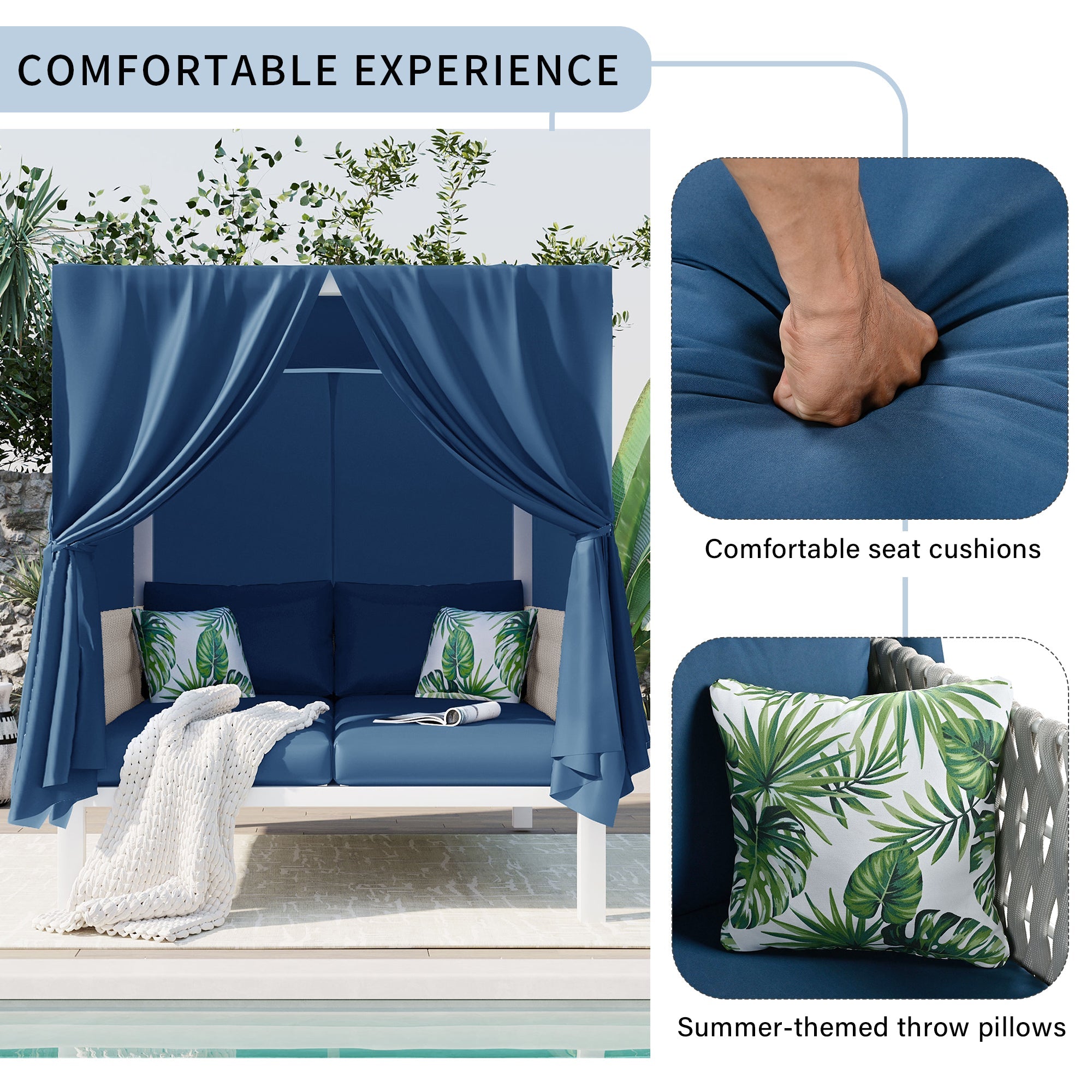 U_Style  Outdoor Patio Sunbed with Curtains, High Comfort, Suitable for Multiple Scenarios