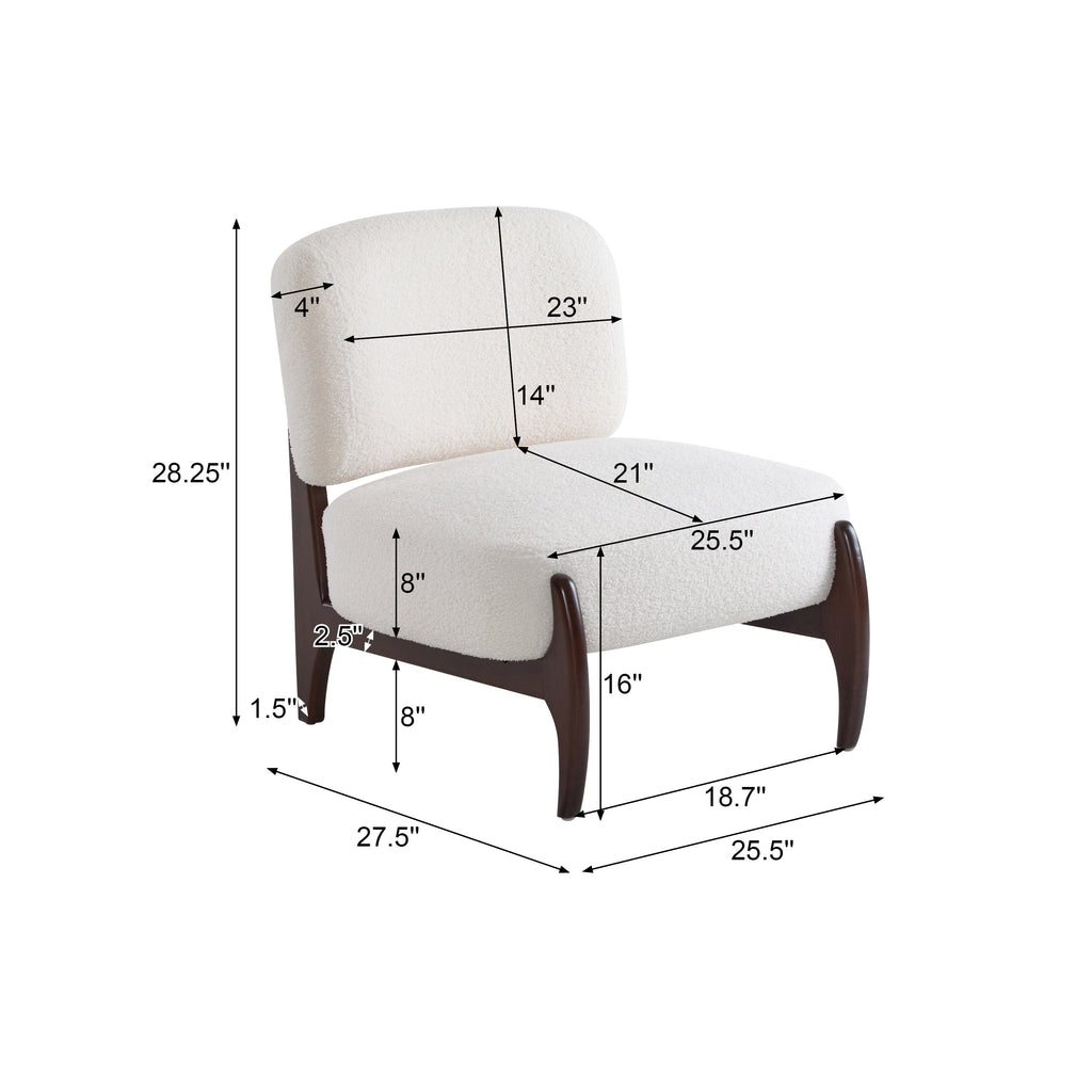 Modern Boucle Lounge Chair with Solid Wood Frame, Soft and Durable Boucle Upholstery, Beige, 25.5'