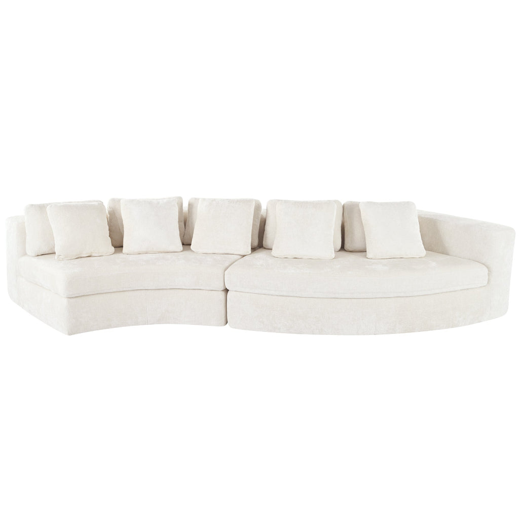 U_Style 115.7' Pure Foam Modular Sofa, 2-Piece Set with 5 Cushions, 4-Seater, Chenille Jacquard Fabric, Curved Design, No Assembly Required, Soft Upholstered Sofa for Living Room & Bedroom