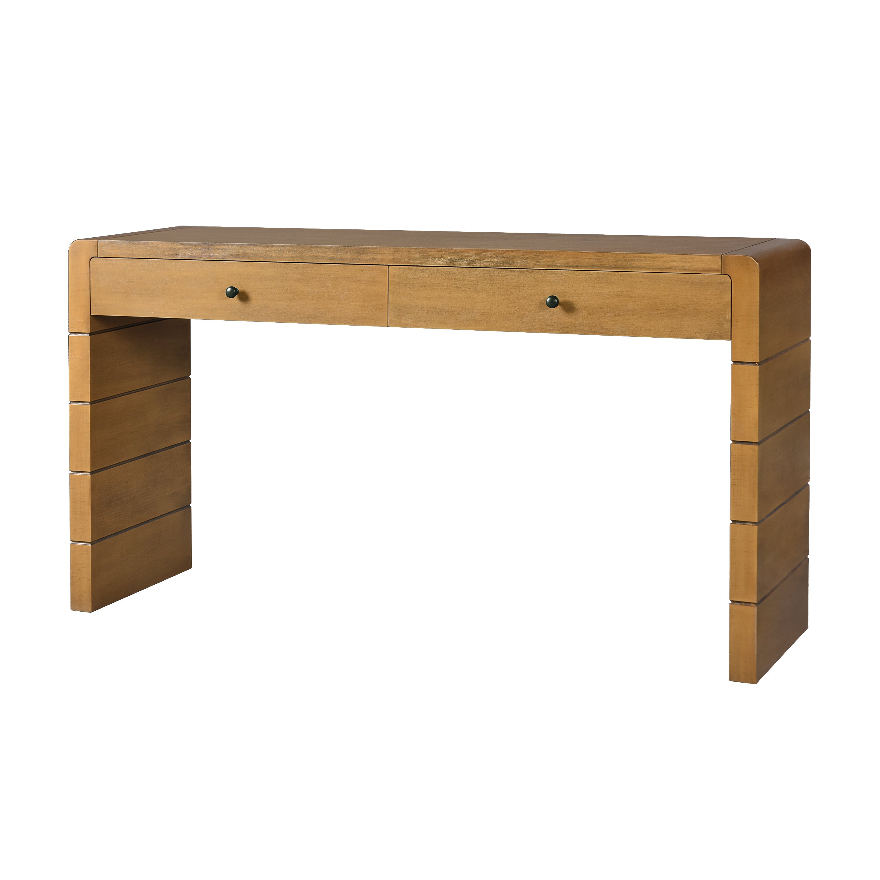 TREXM Curved Console Table with Storage, Wooden Entryway Table with 2 Drawers, Farmhouse Rustic Console Tables for Entryway, Hallway, Living Room, Natural