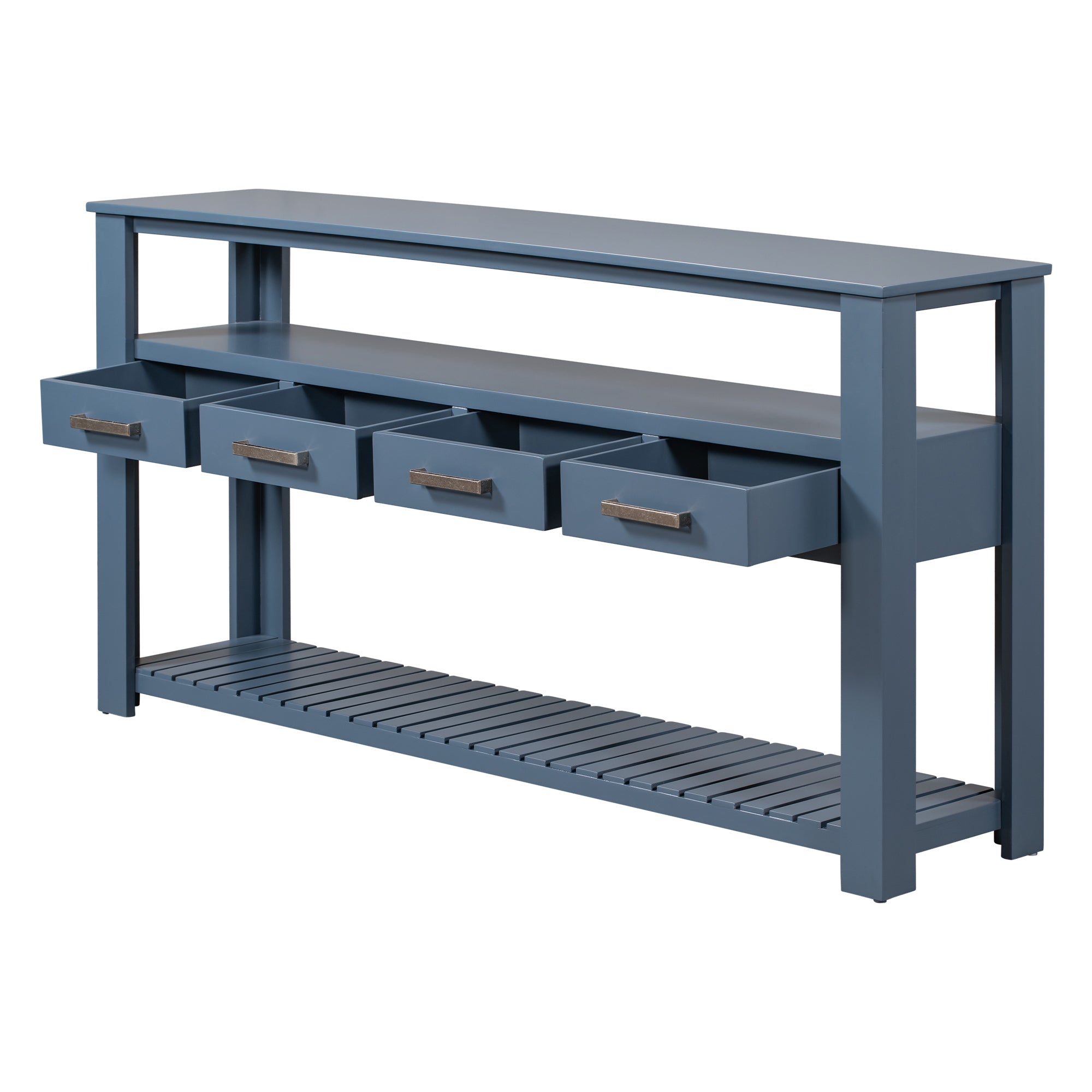 U_STYLE 62.2''Large Entryway Table with 4 Drawers,Painted Console Table with 3-Tier Open Shelves and Metal Handles,Versatile Hallway Sofa Table for Living Room, Bedroom, Foyer and Kitchen