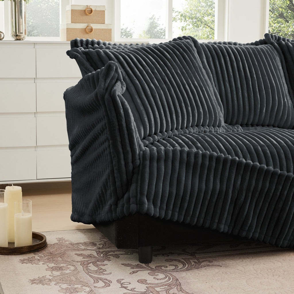 Slipcovered Sofa 2 Seater Sofa    With 2 Ottomans, 2 Seater Sleeper Sofa Bed Home Theater Oversized Sofa For Living Room, Corduroy, Gray