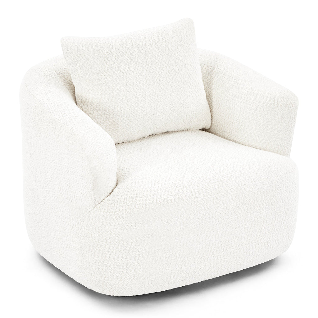 360° Swivel Barrel Sofa Chair with Throw Pillow, Chenille Upholstered Accent Chair, Beige, 38.2'