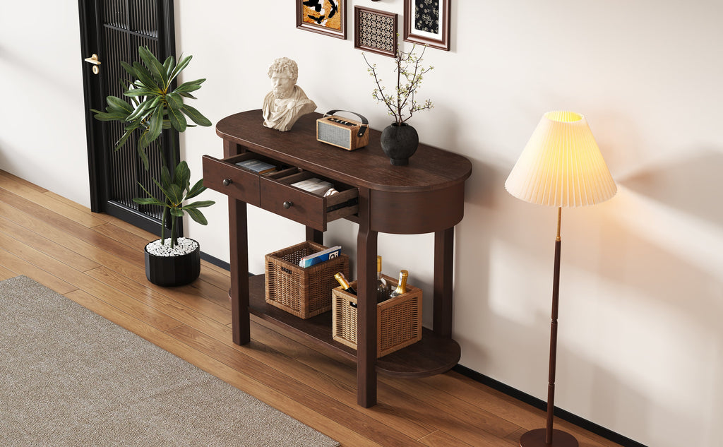 TREXM Elegant Retro Console Table with Curved Design and Smooth Glaze for Entryways, Living Rooms and hallways (Espresso)