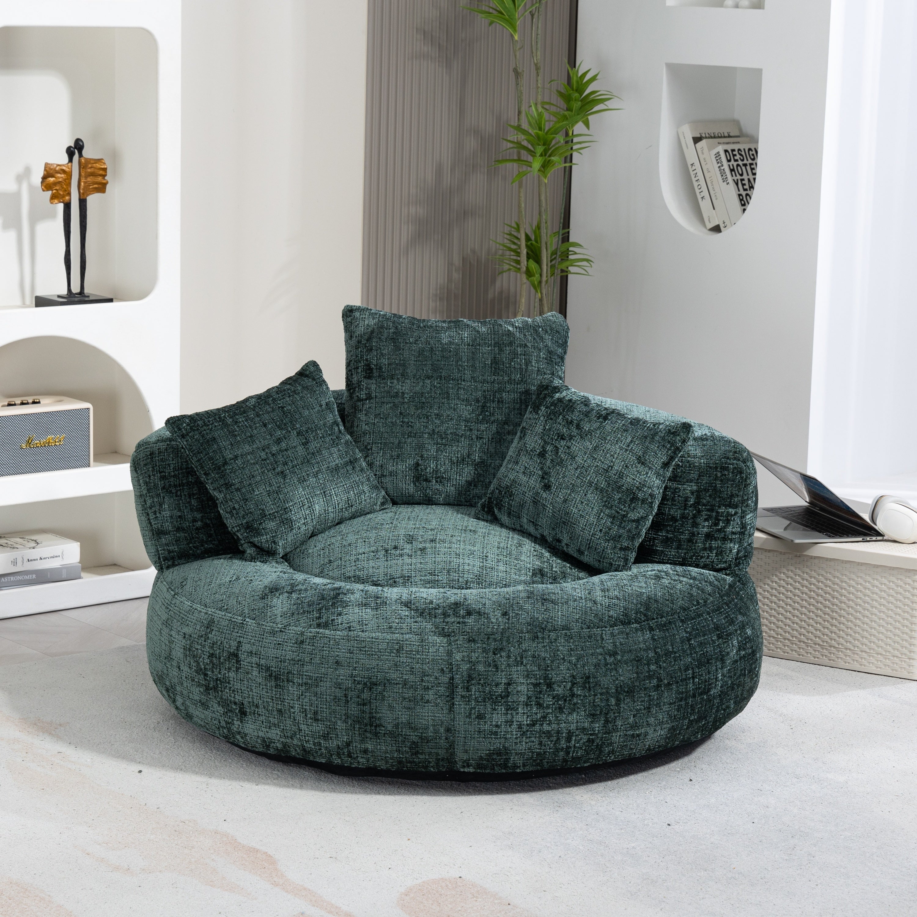 Emerald Chenille High Back Bean Bag Chair Couch with Three Pillows, Indoor & Outdoor, Single Gaming Sofa for Bedroom and Office