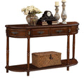 Retro Curved Wood Console Table, 52 inch Circular Half Moon Sofa Table with Open Shelf and 2 Drawers, Solid Wood Entry Table for Living Room, Hallway, Cherry
