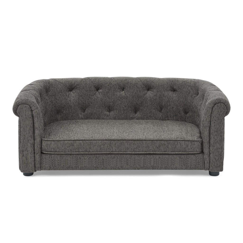 Pet sofa with arc-shaped backrest and armrests, contemporary rectangular pet sofa crafted from breathable linen  cozy soft cushion dog sofa --Dark grey