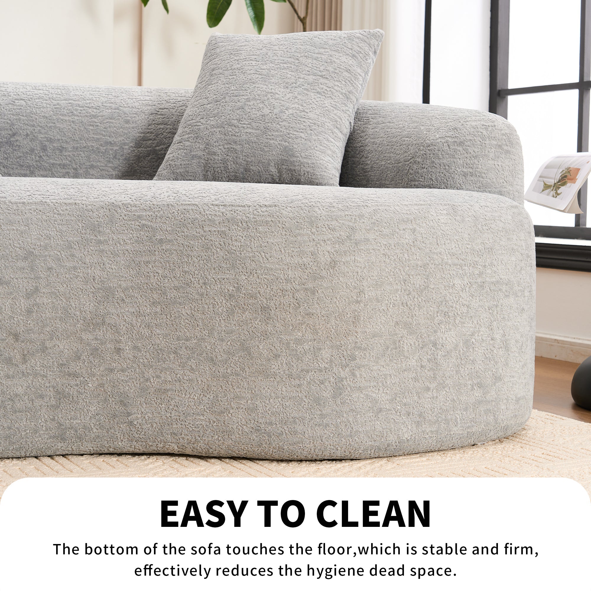 LY-025 Grey Curved Modular Sectional Sofa with 30D High-Density Chenille Upholstery, 110'' Long
