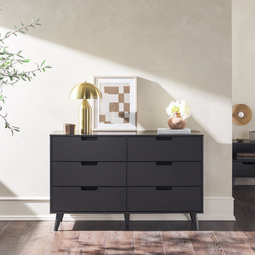Mid-Century Hans 6-Drawer Dresser with Cut-Out Handles, Black