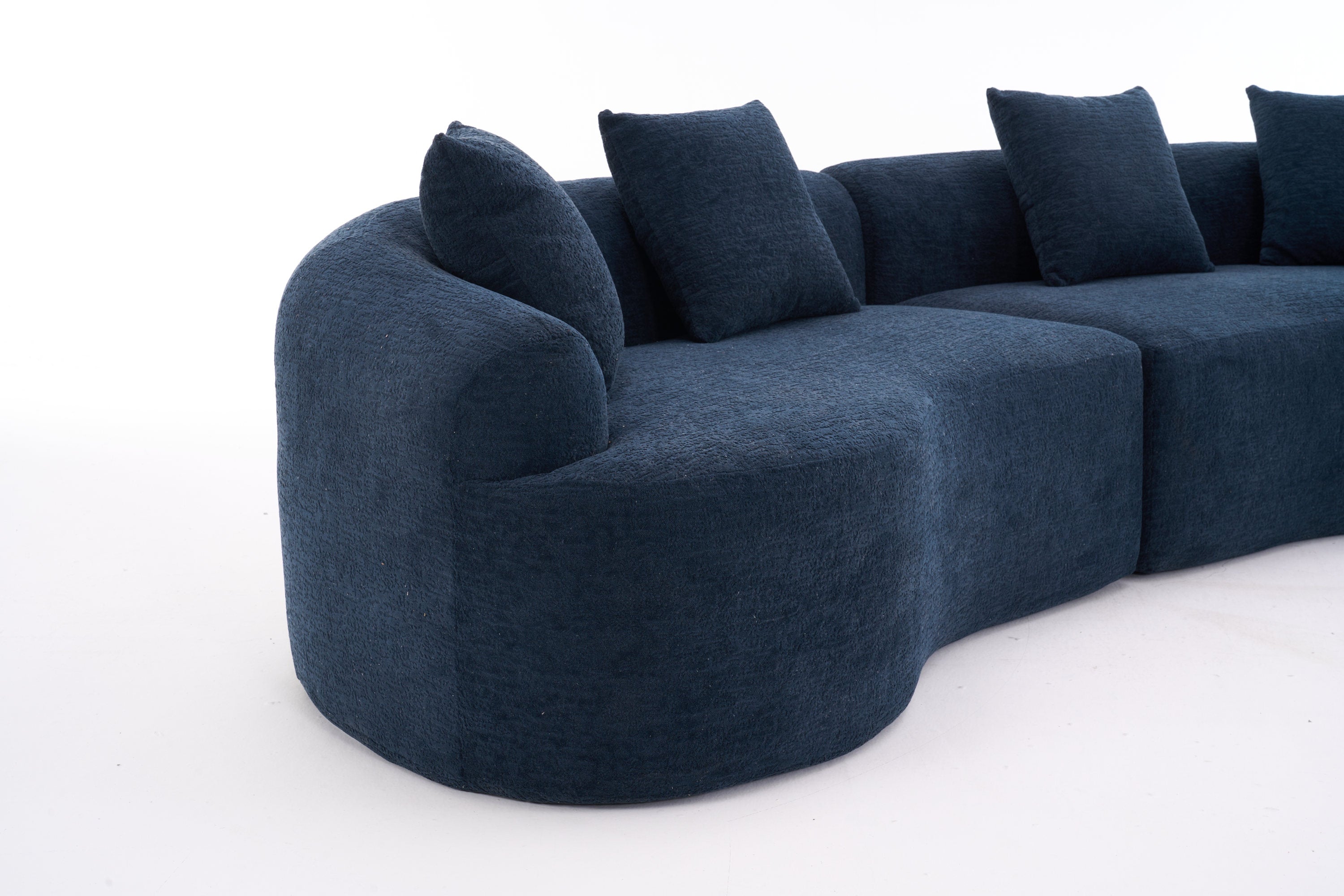 Compression Sponge Sofa Blue Curved Modular Sectional, 30D High-Density Chenille Sleeper Couch for Apartment, Living Room,110'L
