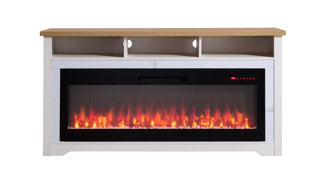 60 inch Fireplace TV Stand for TVs up to 70',with 50'smart Electric Fireplace,white