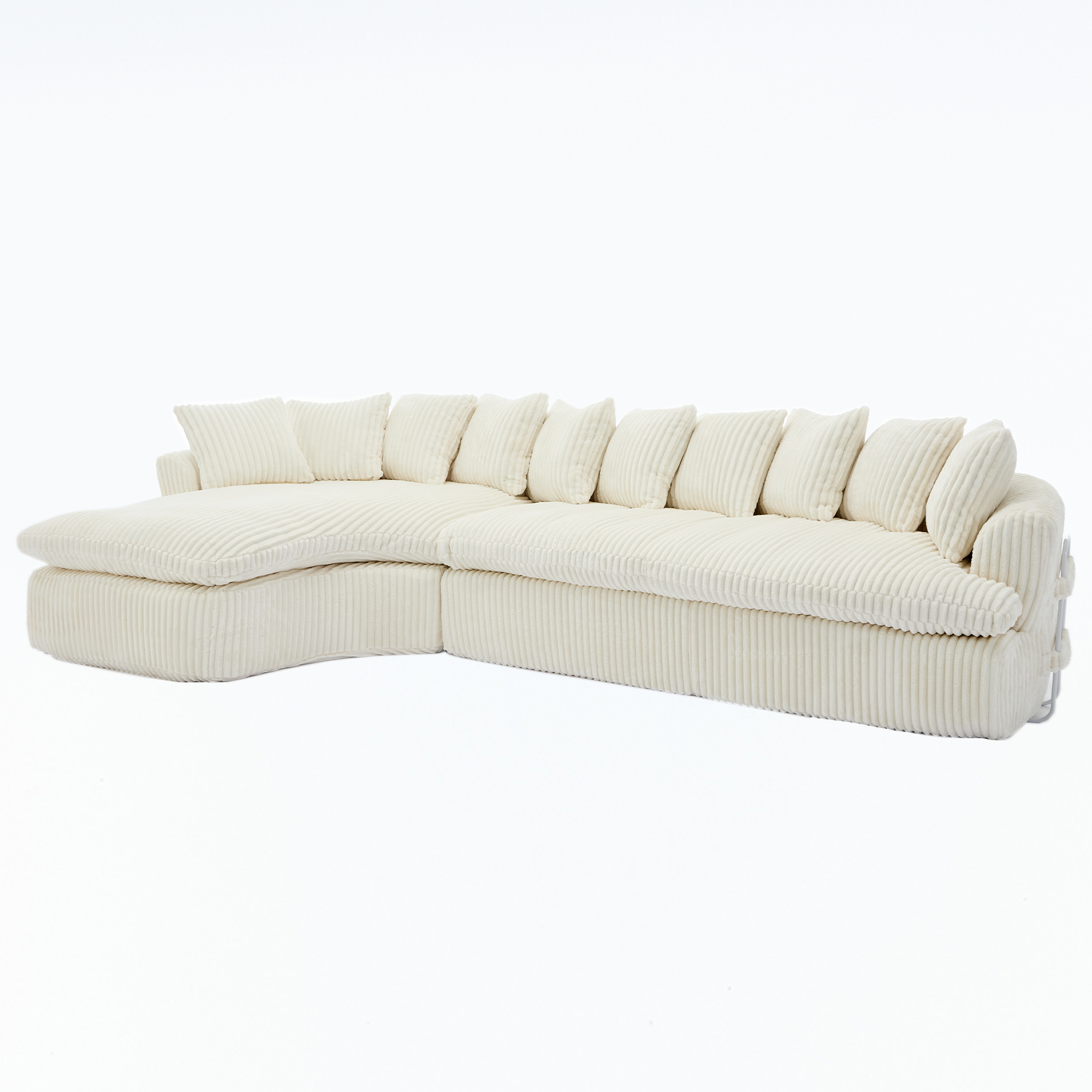 127''  Large Sectional Sofa ,Elegant Curved Design ,High-Resilience Foam ,Ten Back Cushions,L-Shape Left Sofa,No Assembly  Required , (Beige-Soft Corduroy Fabric)