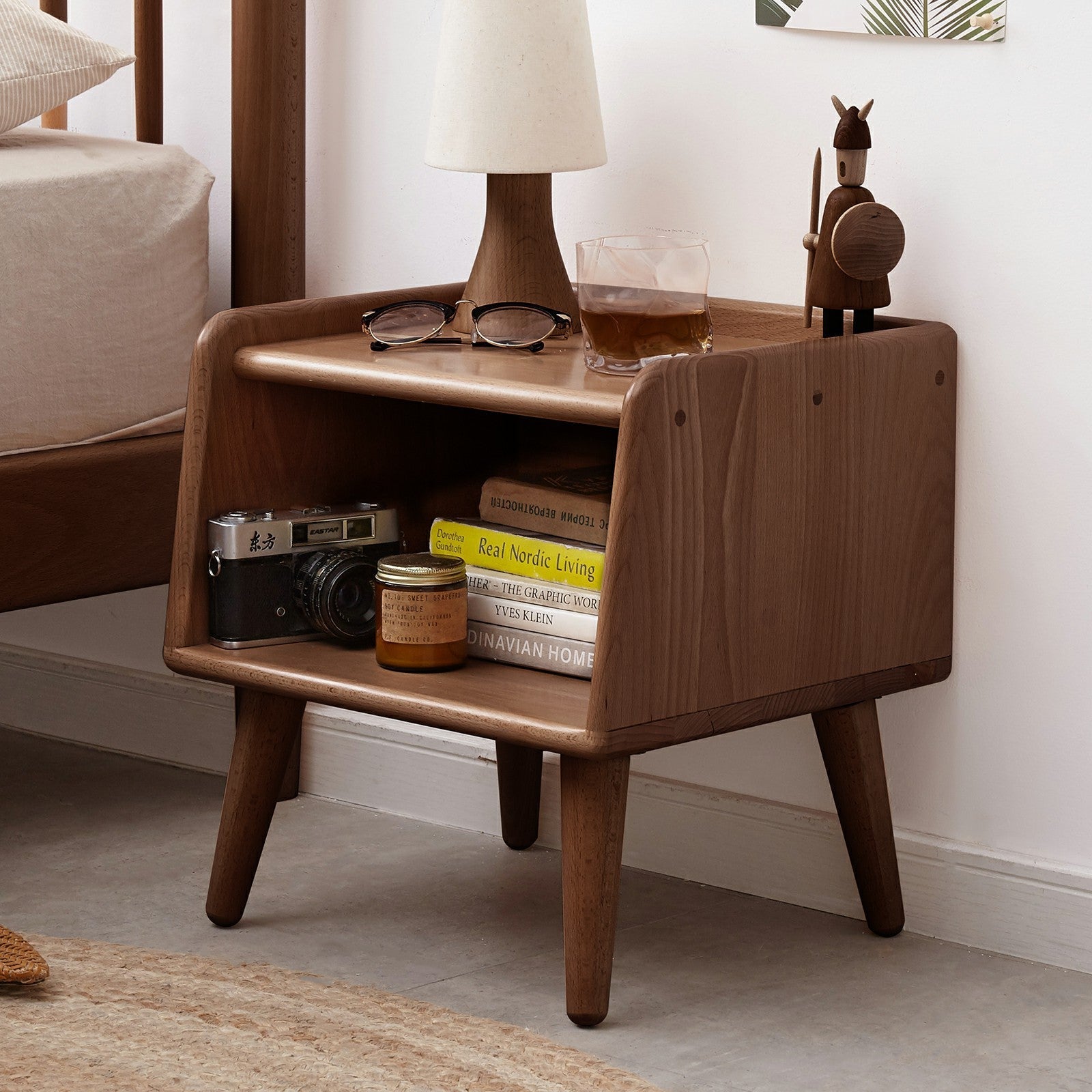 Pure Solid Wood Bedside Cabinet Modern Simple Nightstands European Beech Solid Beech Storage Cabinet Natural