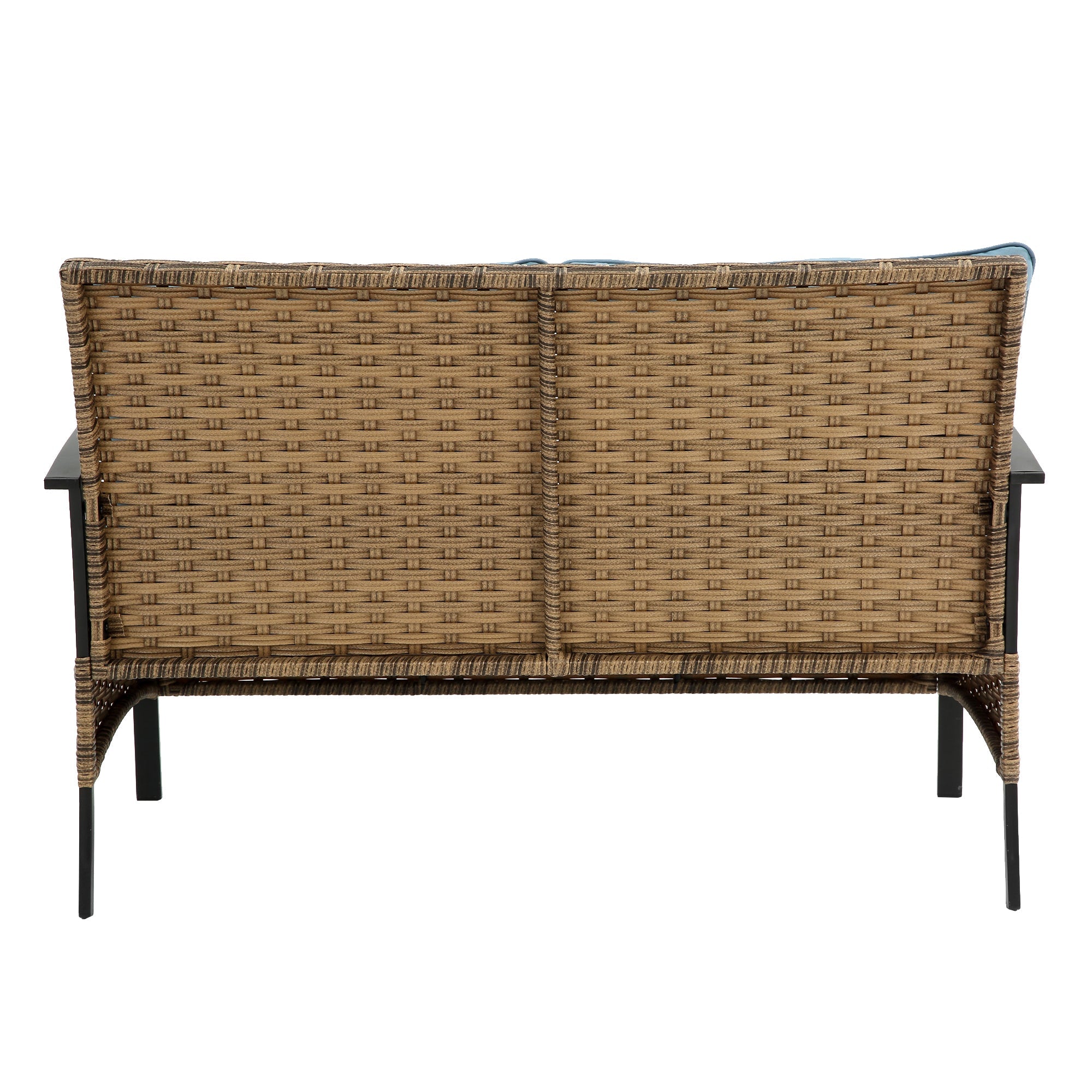 Patio 4 piece sectional low dining conversation sofa set- KD rattan wicker outdoor garden furniture corner sofa set with cushion.