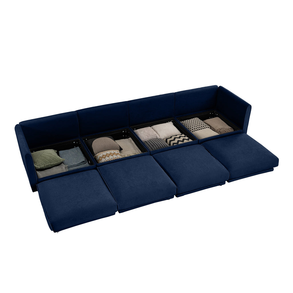 Modular Sectional Sofa with Storage, Cylindrical Backrest and Armrests Deep Comfortable Seating,Durable and Supportive for Living Room,4 Seat Sofa,Blue