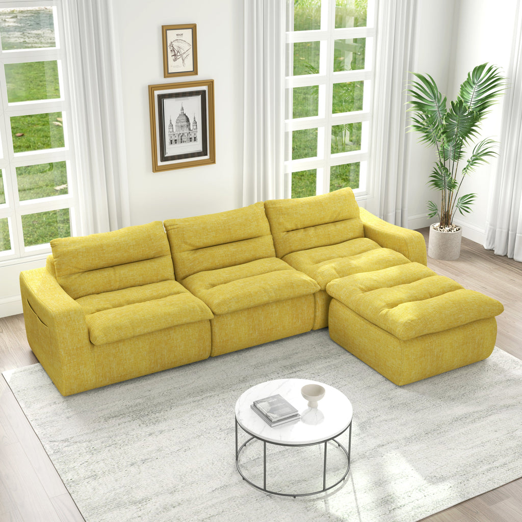 Right sofa seat, L-shaped modular combined sofa, compressed combined sofa, modern lazy style comfortable beanbag sofa-Yellow