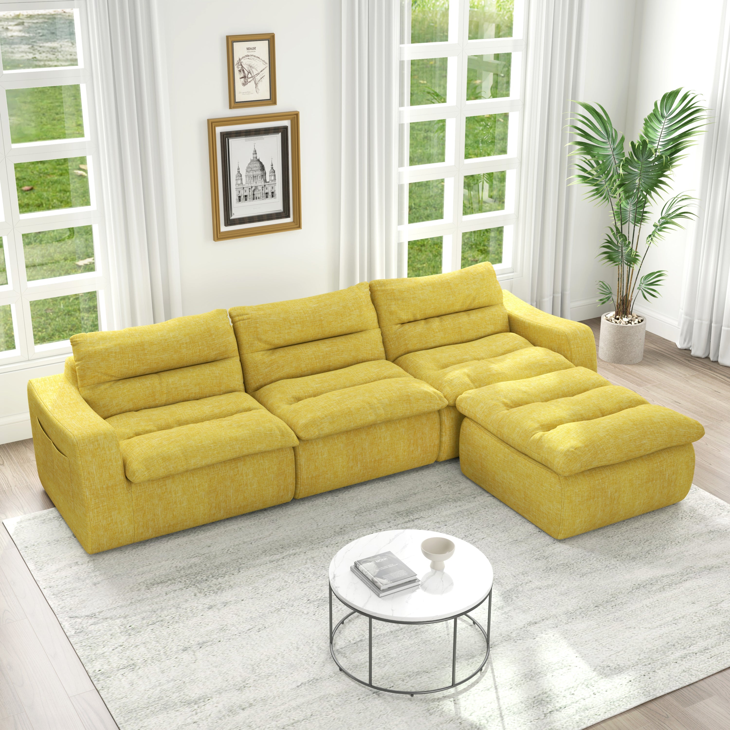 Right sofa seat, L-shaped modular combined sofa, compressed combined sofa, modern lazy style comfortable beanbag sofa-Yellow