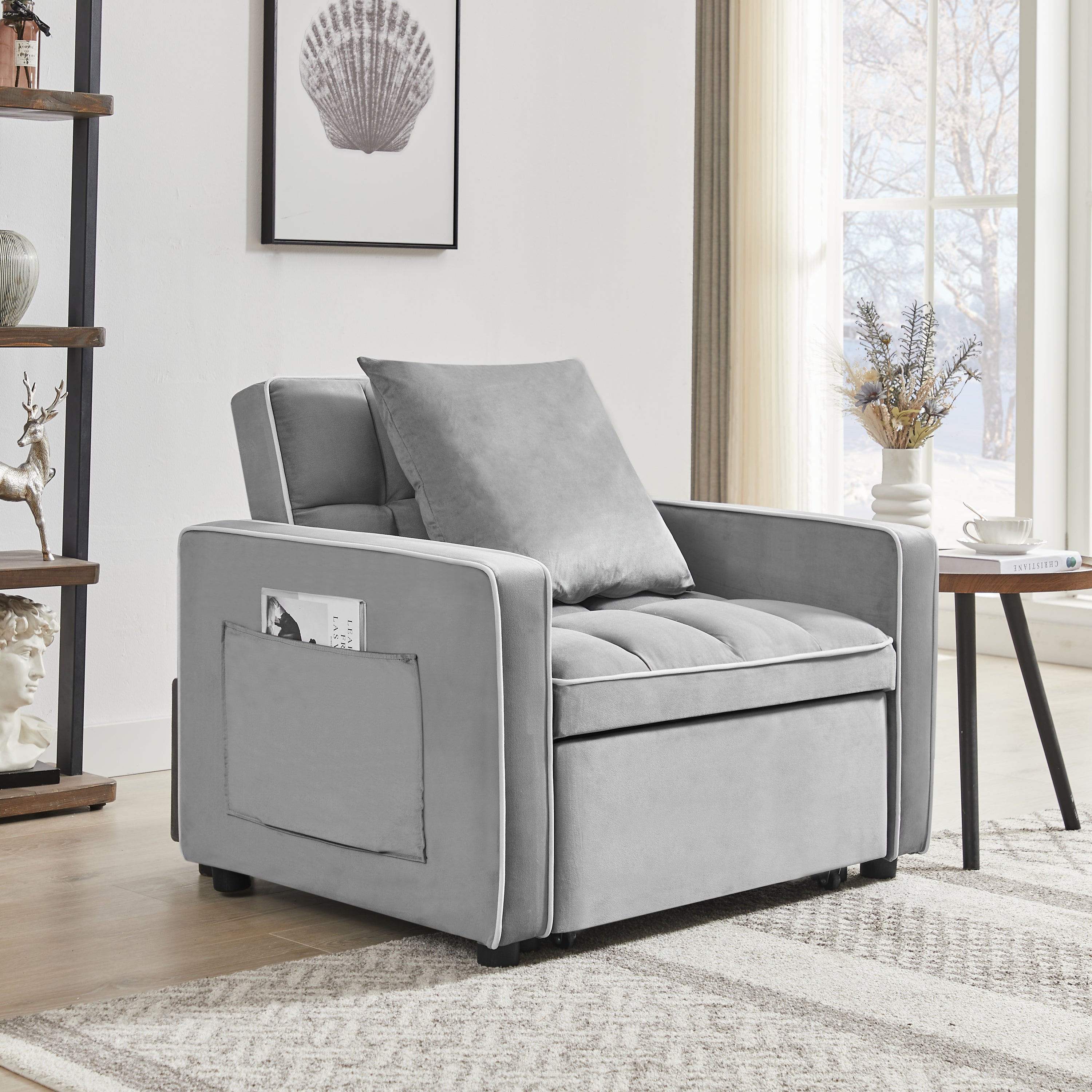 Three-in-one sofa bed chair folding sofa bed adjustable back into a sofa recliner single bed adult modern chair bed berth Grey