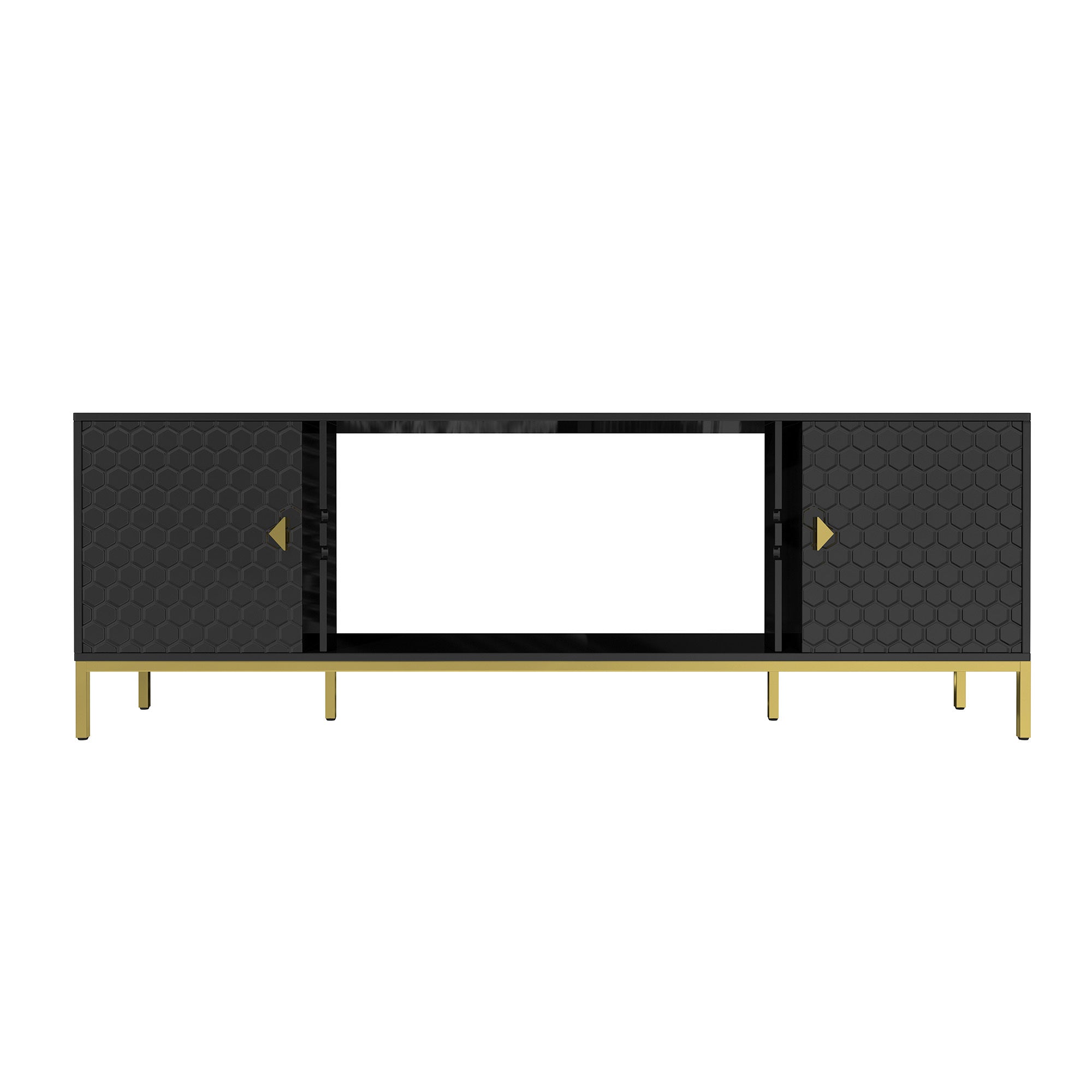 70 Inch TV Stand, Heavy Duty Wood Media Entertainment Center Console with Cabinet Storage & Open Shelves for Living Room, Modern Design (Black)