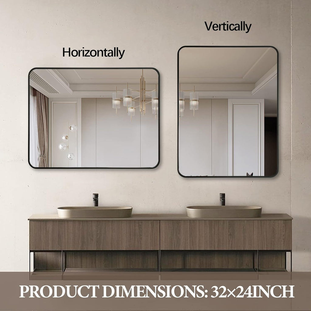 Black 24x36 INCH Metal Rectangle Barhroom mirror