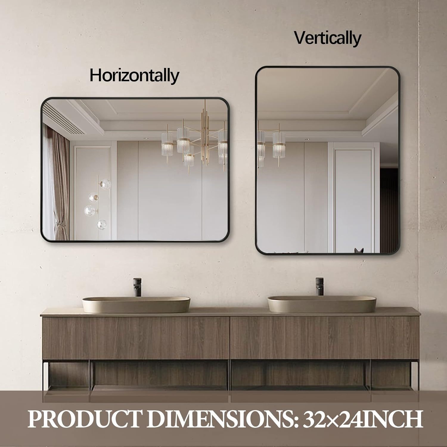 Black 24x36 INCH Metal Rectangle Barhroom mirror