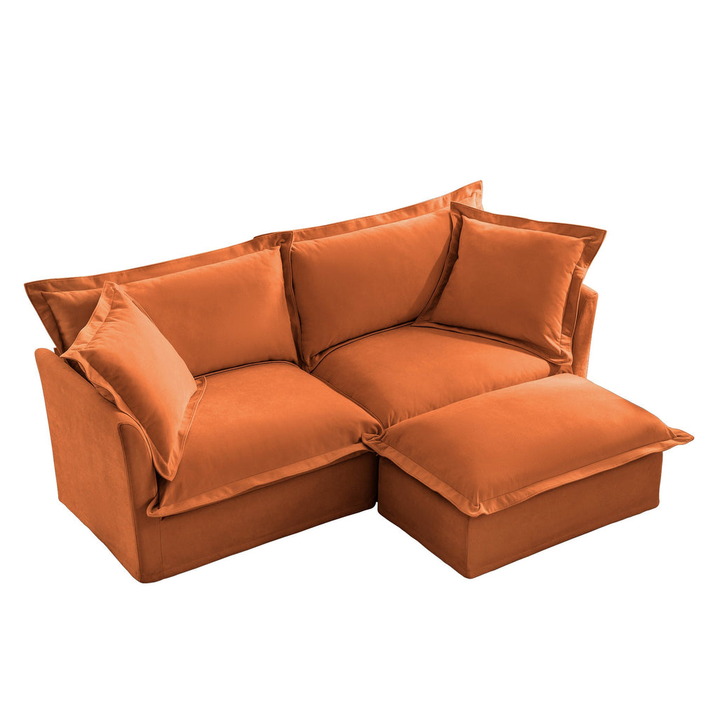 Slipcovered Sectional 2 Seater Sofa Couch with Convertible Ottoman, Wide and Deep Seat L Shaped Sofa with Detachable Cover and Soft Multiple Big Pillows, Chenille Fabric, Orange