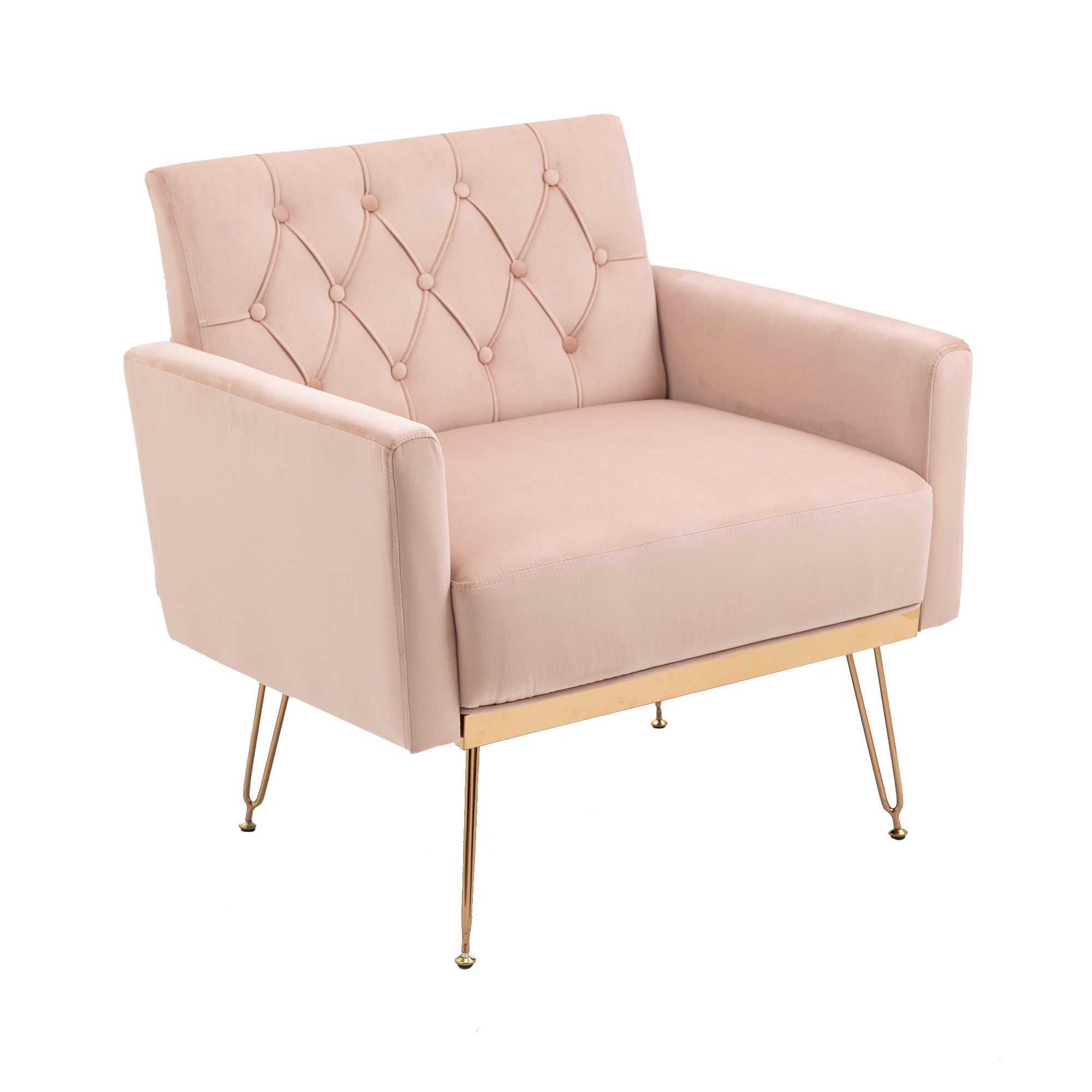 COOLMORE Velvet Armchair Single Sofa Modern Tufted Upholstered Side Reading Chairs with Arm and Gold Metal Leg for Living Room Bedroom (Pink)