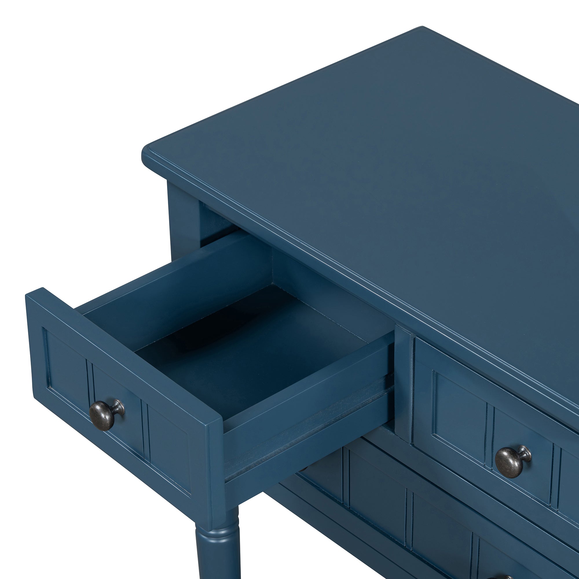 TREXM Narrow Console Table, Slim Sofa Table with Three Storage Drawers and Bottom Shelf (Navy)