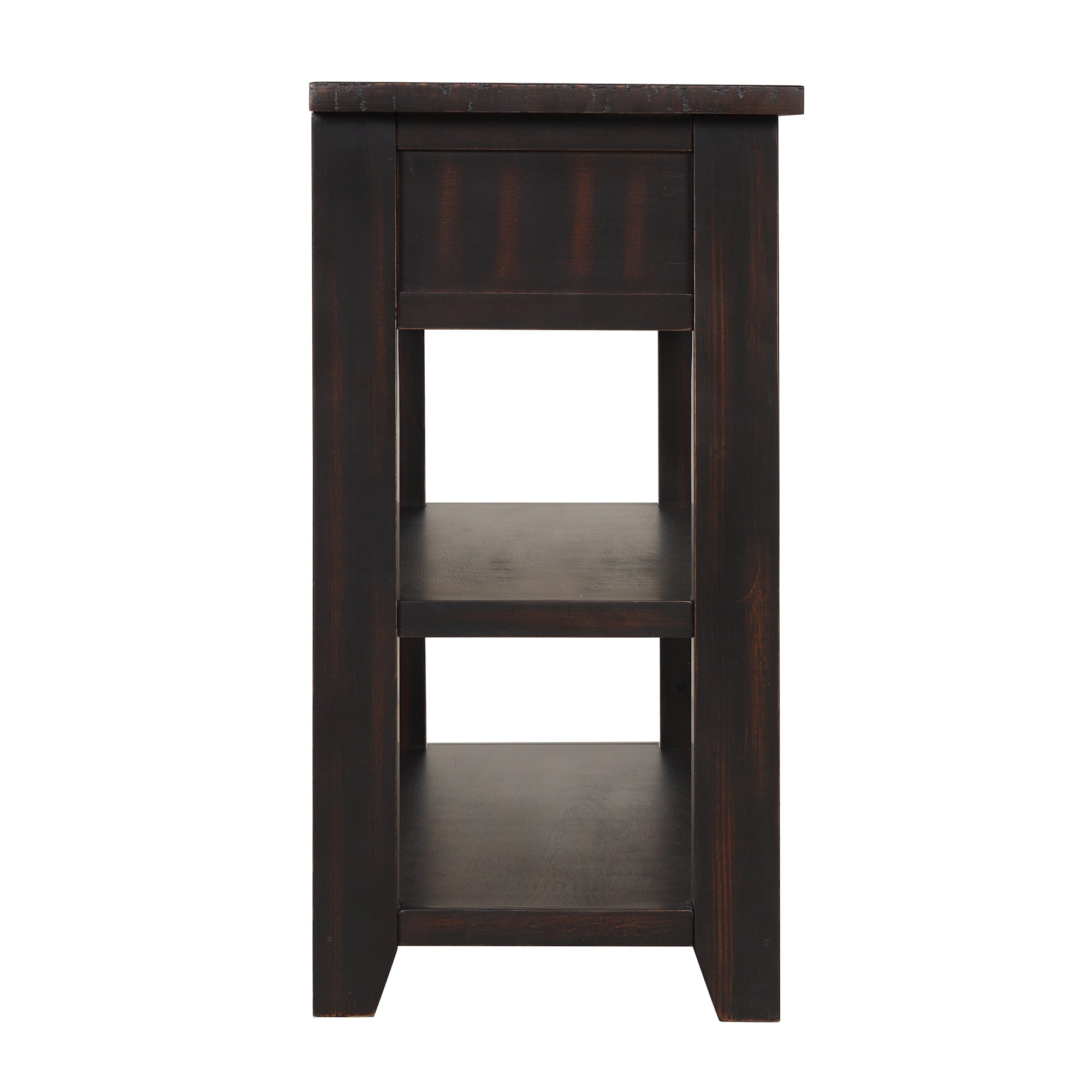 48'' Solid Pine Wood Top Console Table, Modern Entryway Sofa Side Table with 3 Storage Drawers and 2 Shelves. Easy to Assemble ( Black)